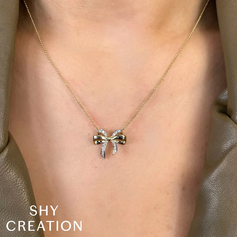 Shy Creation 14K Diamond Bow Pendant - Image 2
