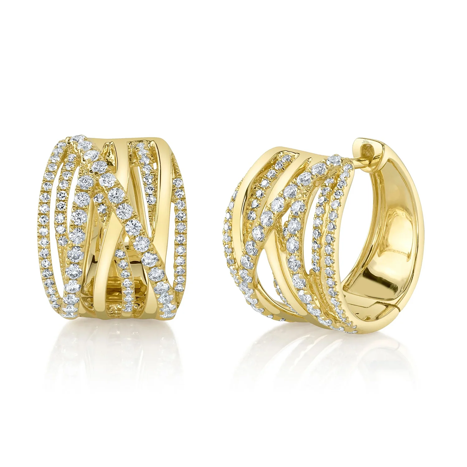 Shy Creation 14K Diamond Bridge Hoop Earrings