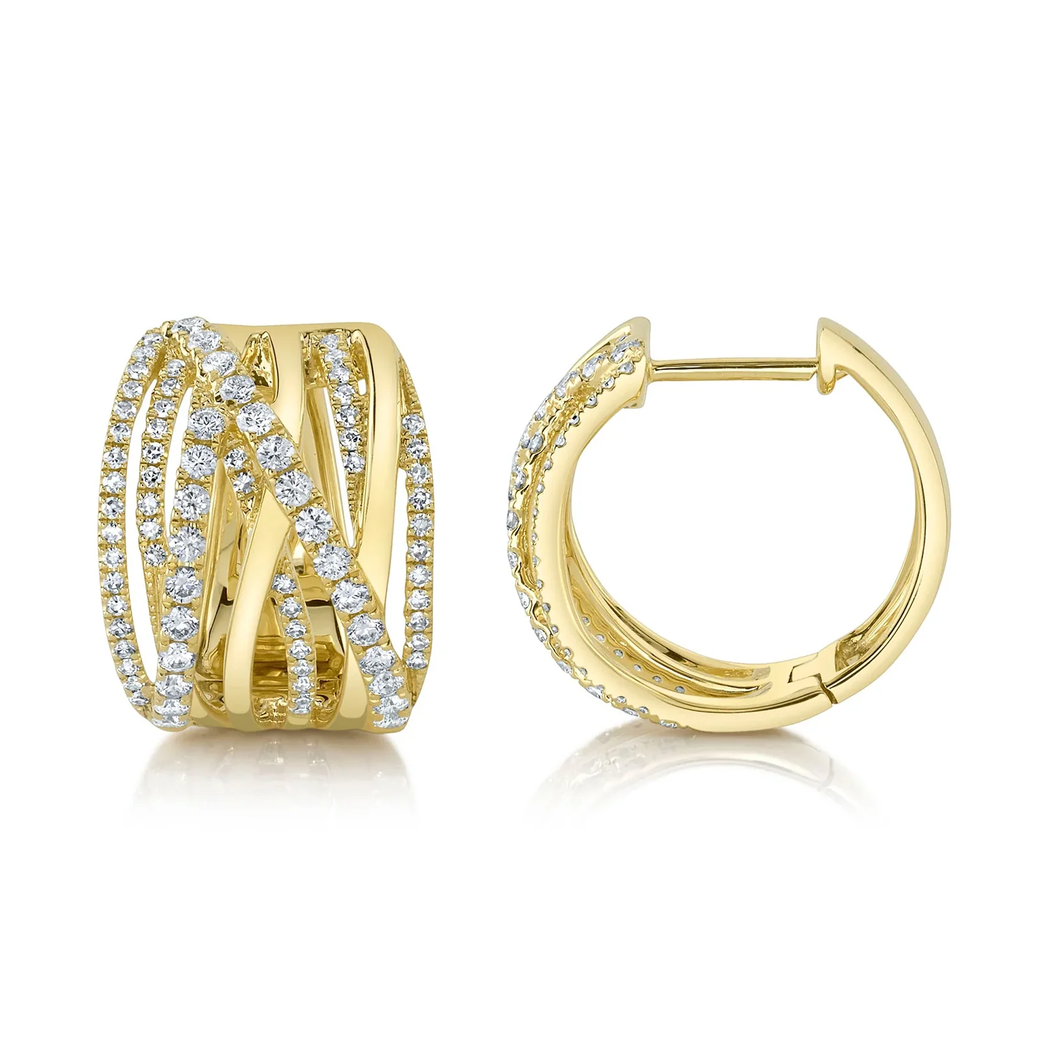 Shy Creation 14K Diamond Bridge Hoop Earrings - Image 2