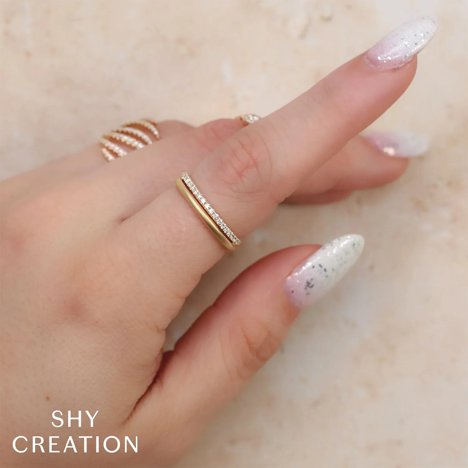 Shy Creation 14K Diamond Double Band - Image 2