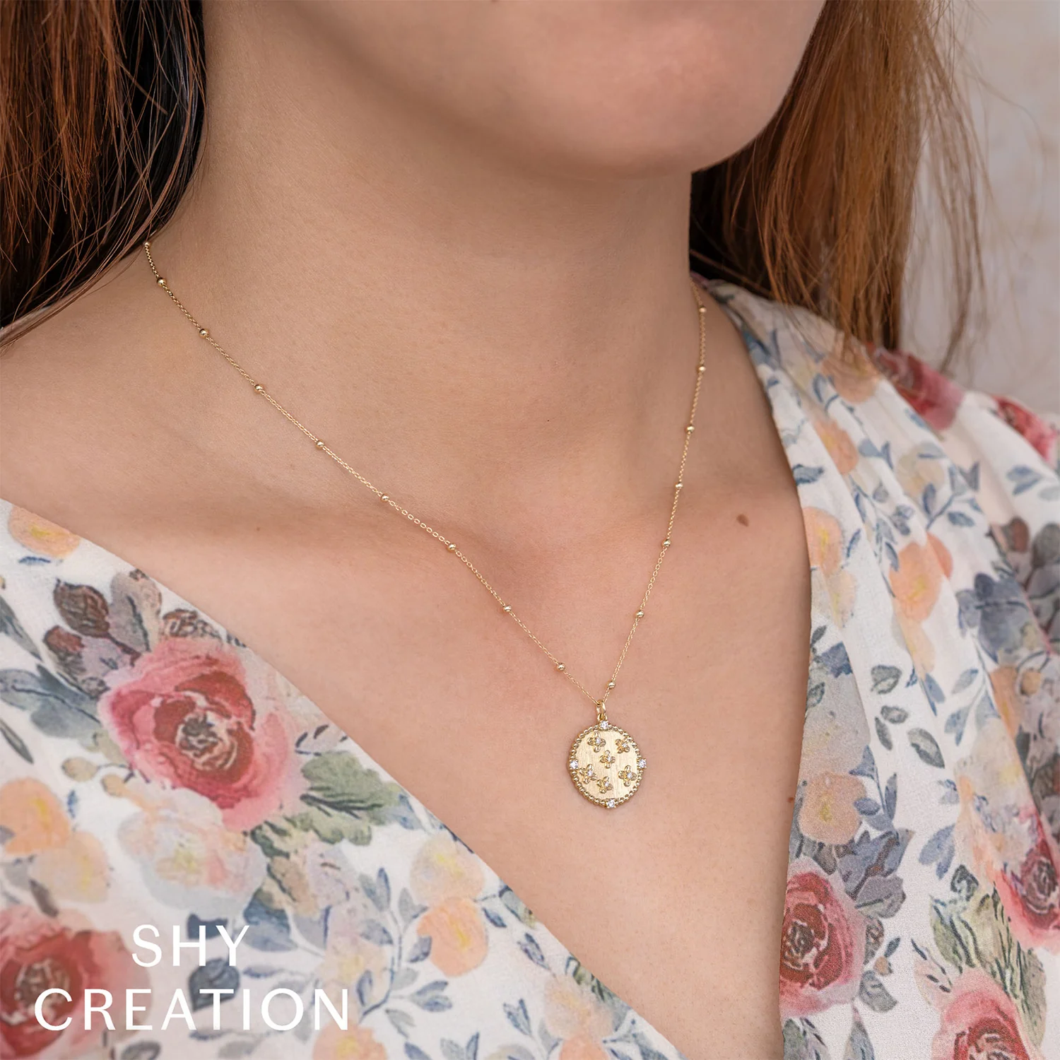 Shy Creation 14K Diamond Flower Necklace - Image 2