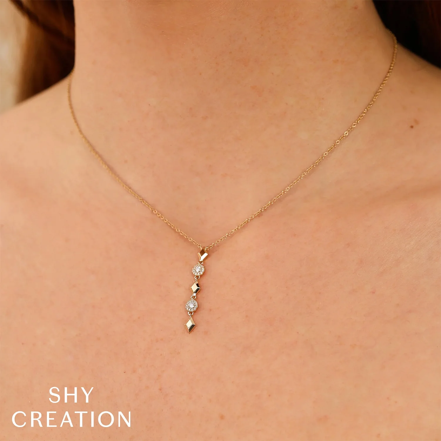 Shy Creation 14K Alternating Diamond Geo Lariat Necklace - Image 2