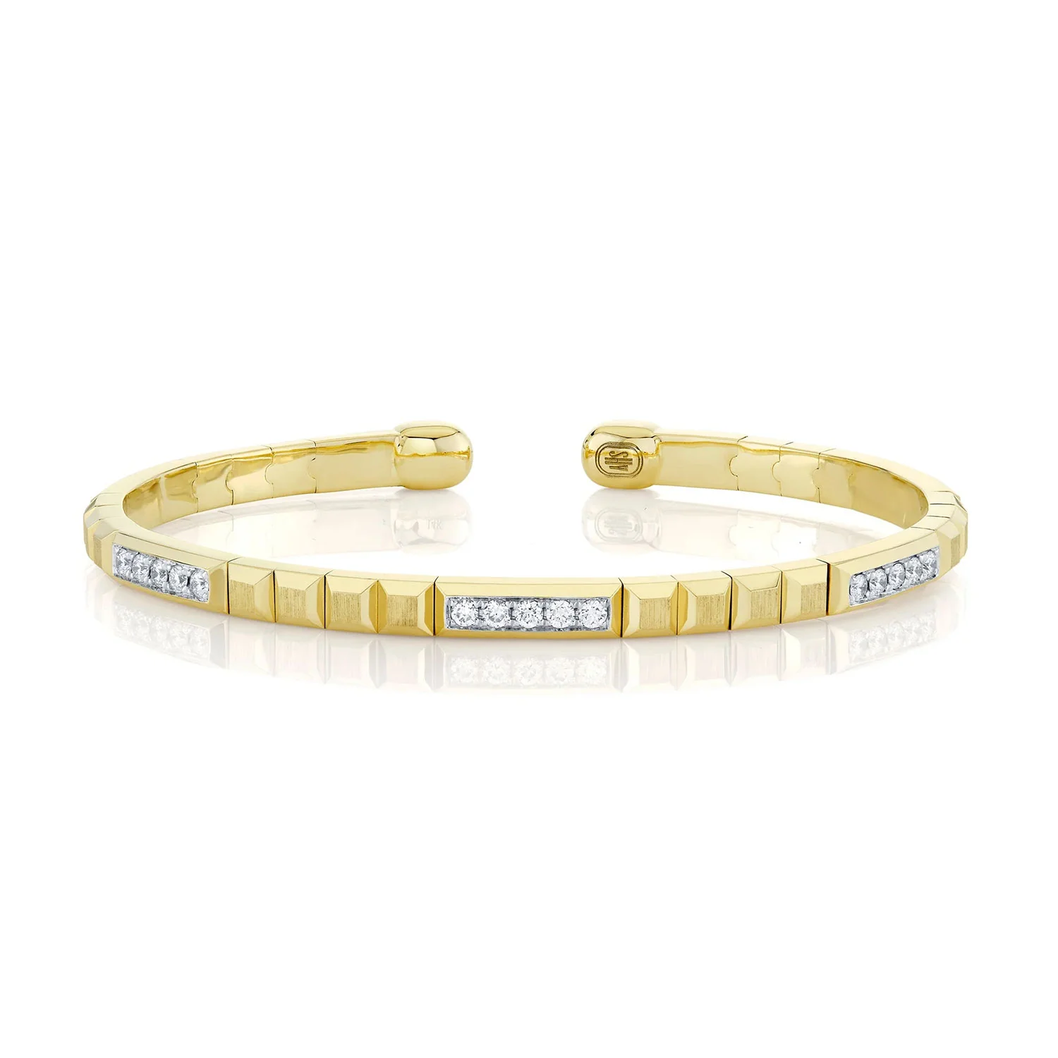 Shy Creation 14K Diamond Geo Cut Matte Cuff Bracelet