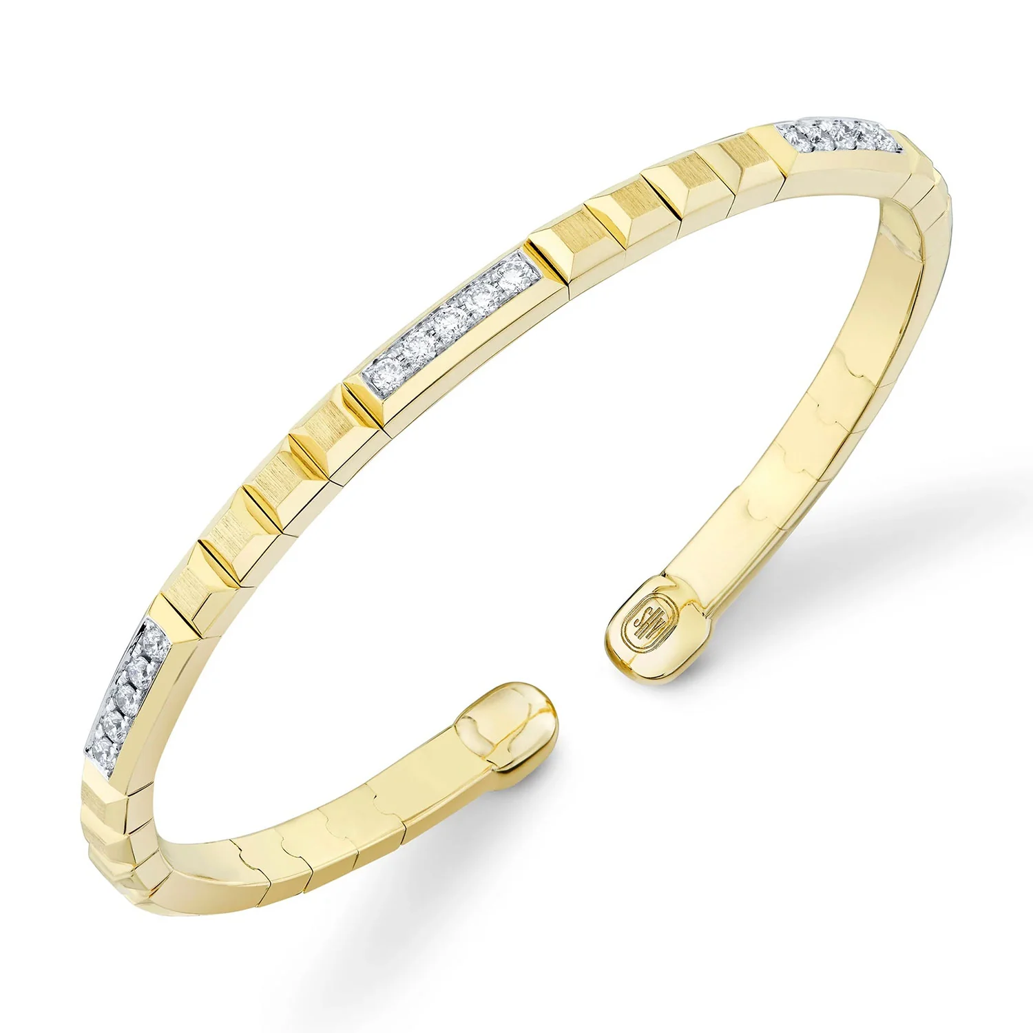 Shy Creation 14K Diamond Geo Cut Matte Cuff Bracelet - Image 2