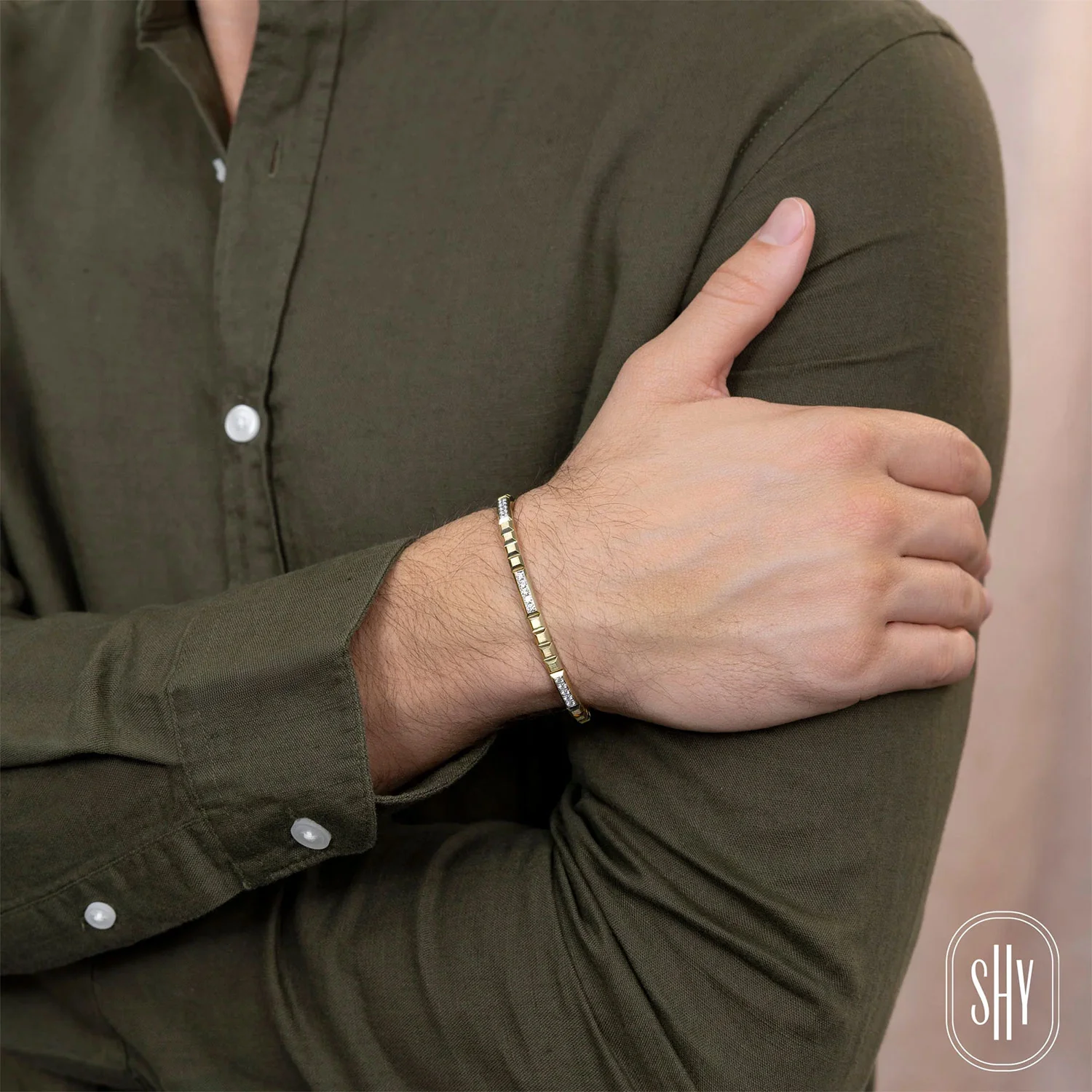 Shy Creation 14K Diamond Geo Cut Matte Cuff Bracelet - Image 4