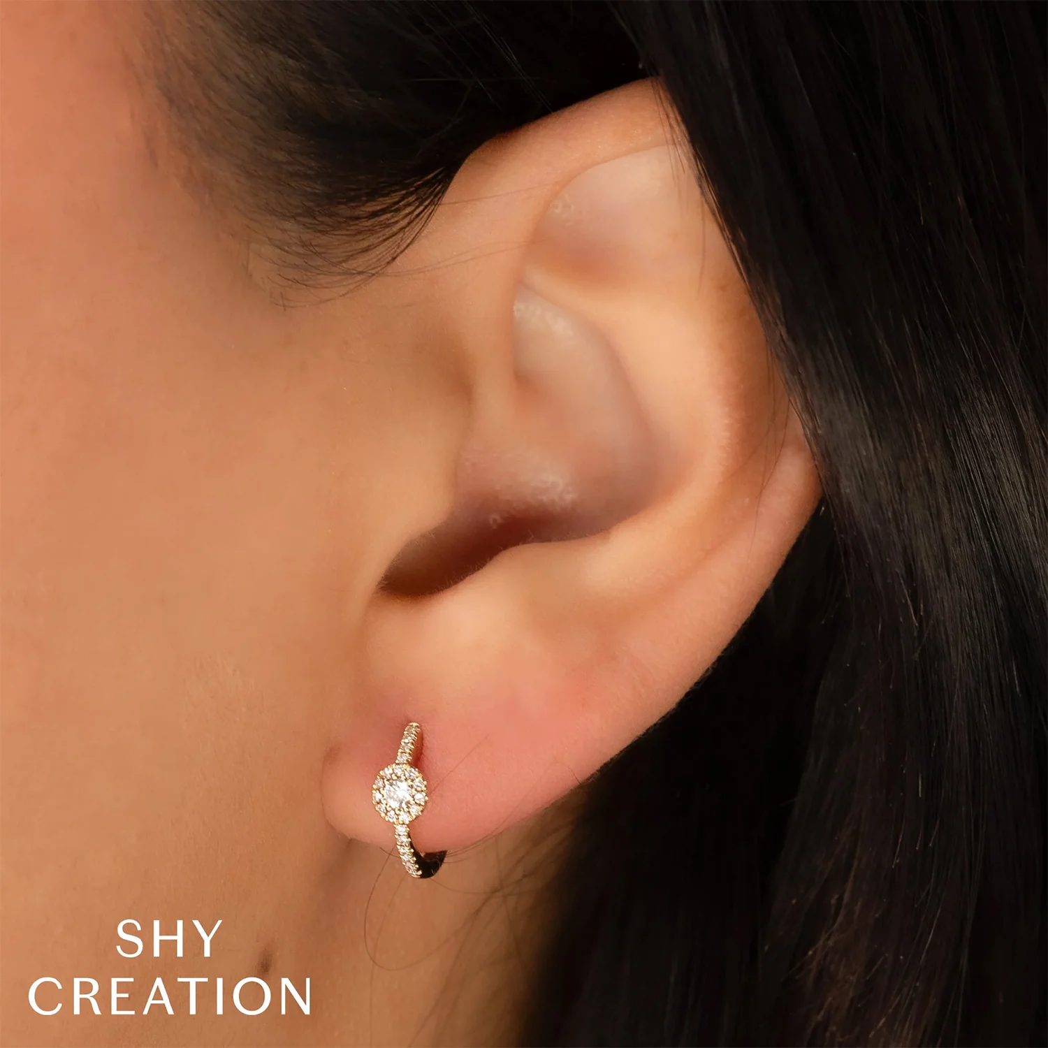 Shy Creation 14K Diamond Halo Huggie Earrings - Image 2