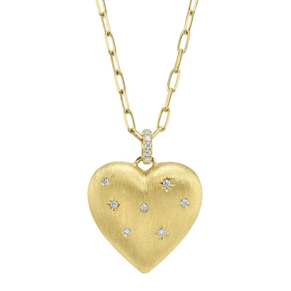 Shy Creation 14K Diamond Heart Matte Paper Clip Chain Necklace