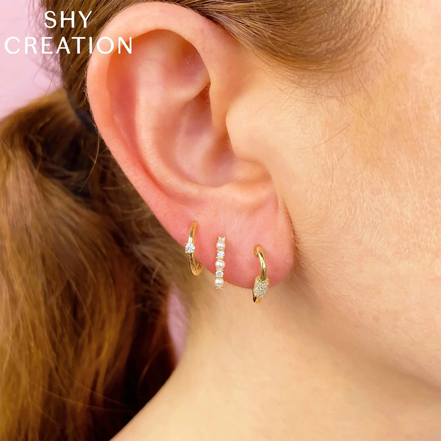 Shy Creation 14K Single Diamond Huggie Earrings - Image 2