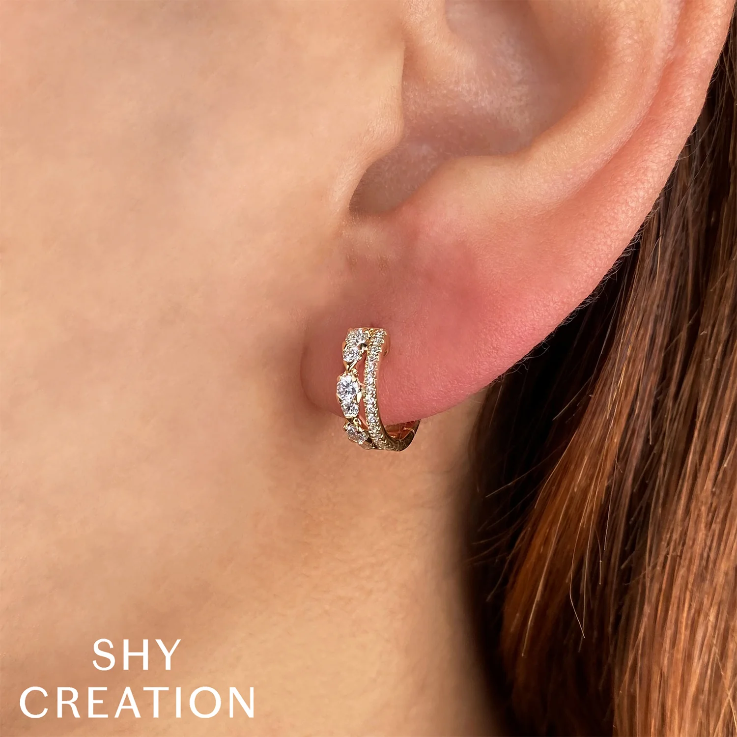Shy Creation 14K Diamond Huggie Earrings - Image 3