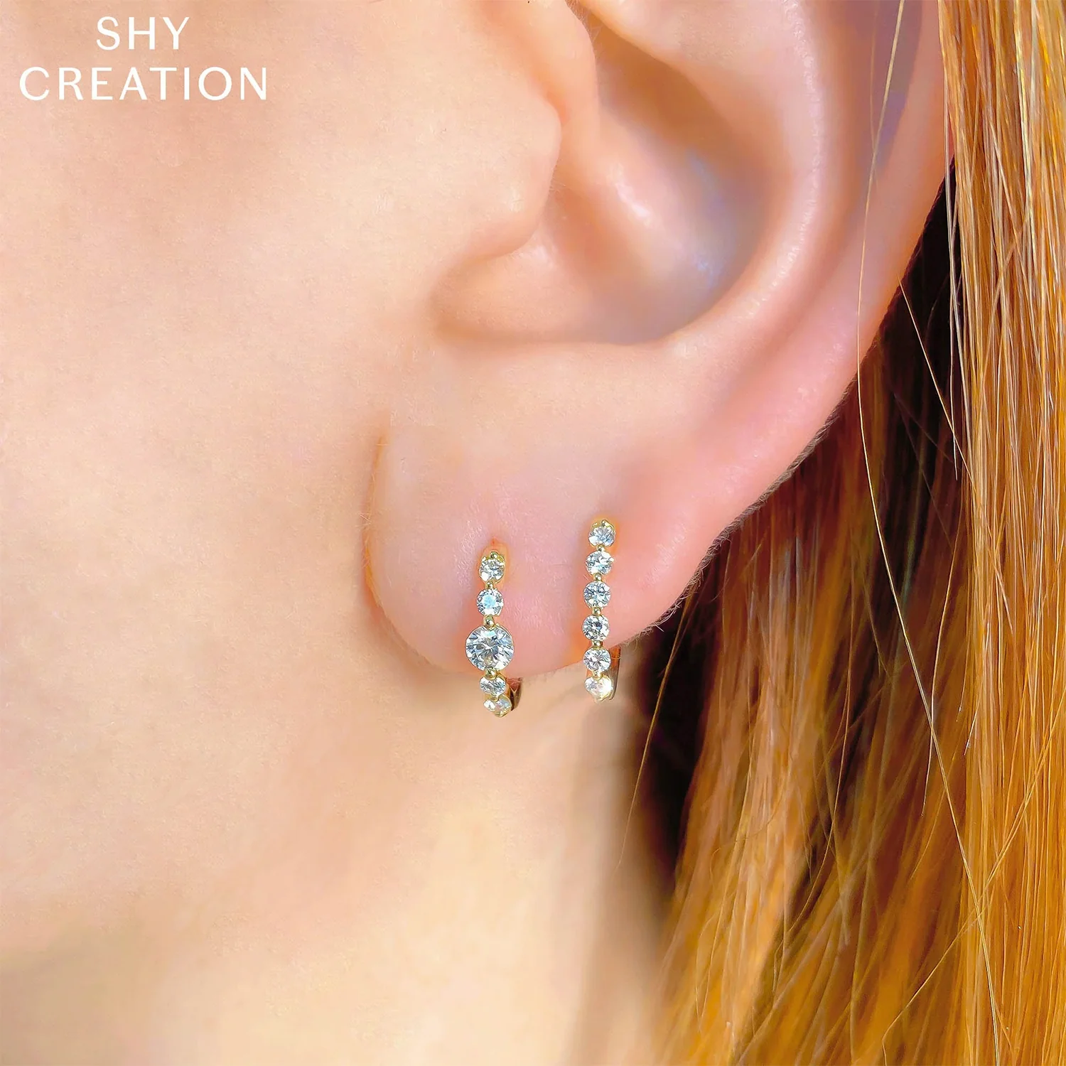 Shy Creation 14K Diamond Huggie Earrings - Image 2