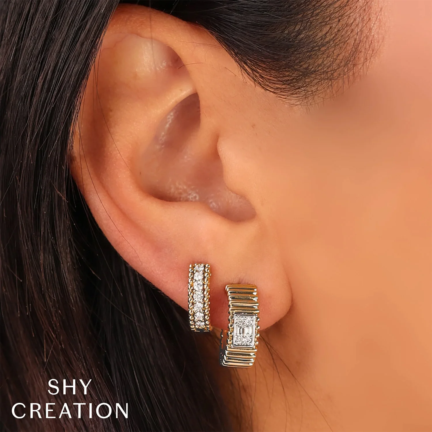Shy Creation 14K Diamond Huggie Earrings - Image 2