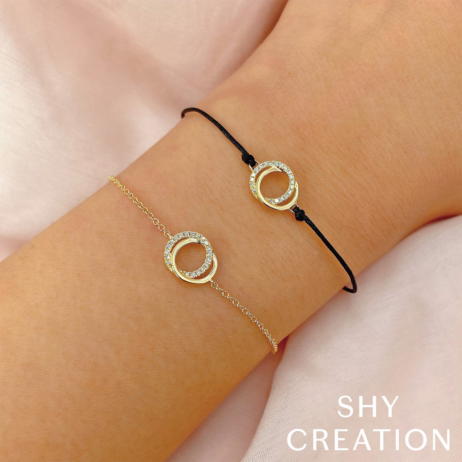 Shy Creation 14K Diamond Love Knot Circle Bracelet - Image 2