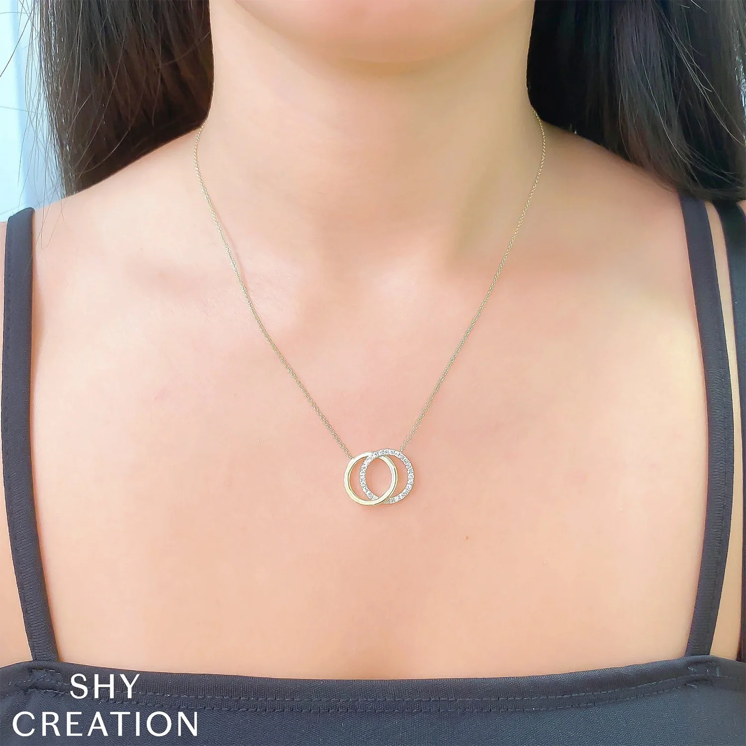 Shy Creation 14K Diamond Love Knot Interlocking Circles Necklace - Image 2