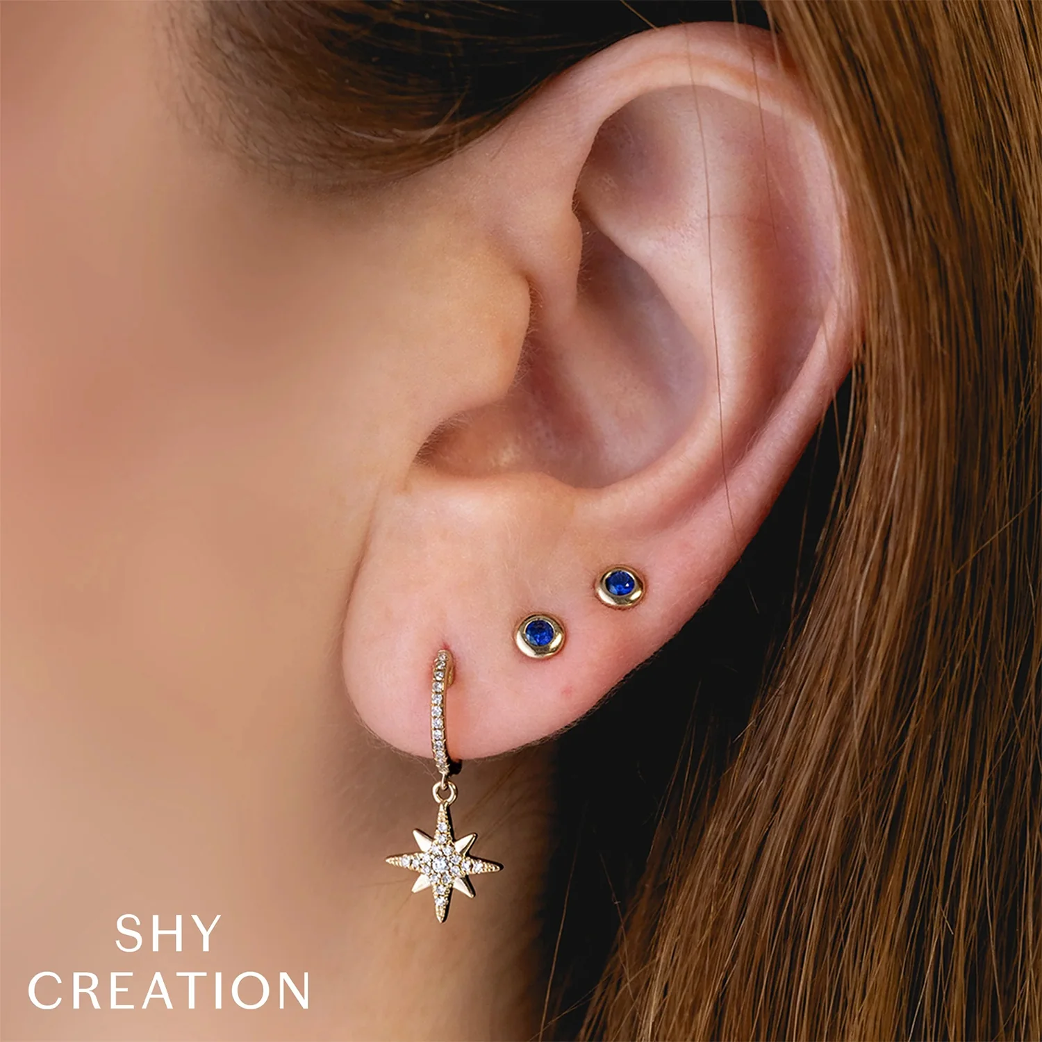 Shy Creation 14K Diamond North Star Earrings - Image 2