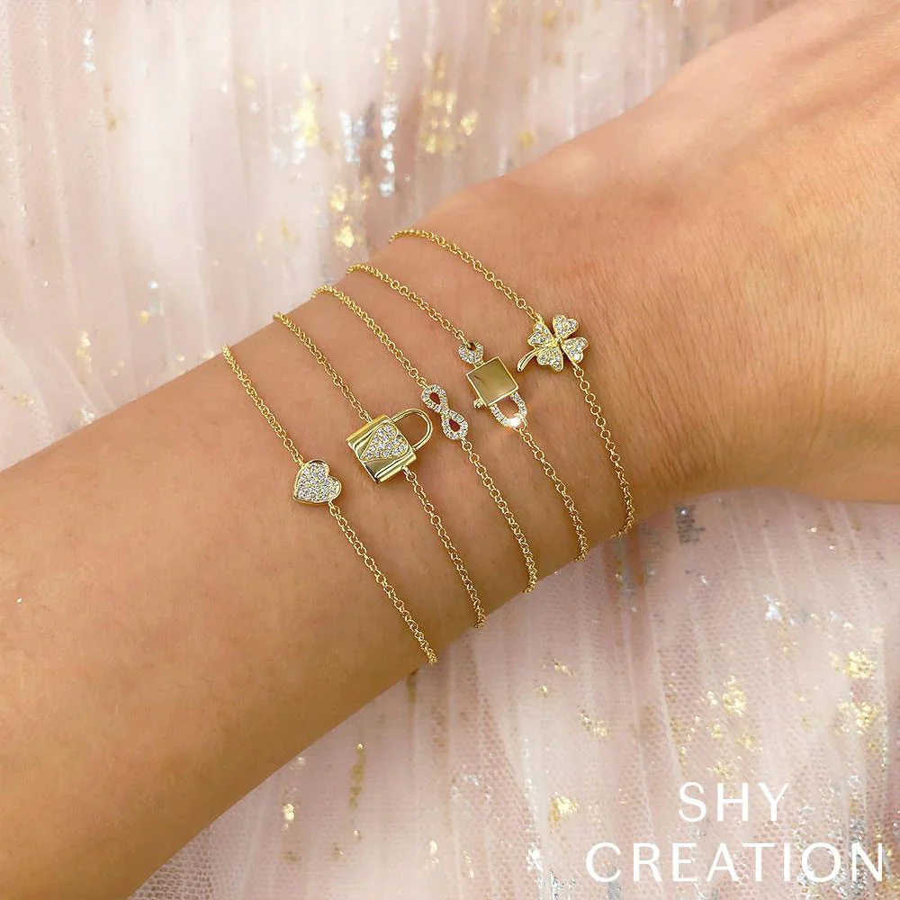Shy Creation 14K Diamond Pave Heart Bracelet - Image 4