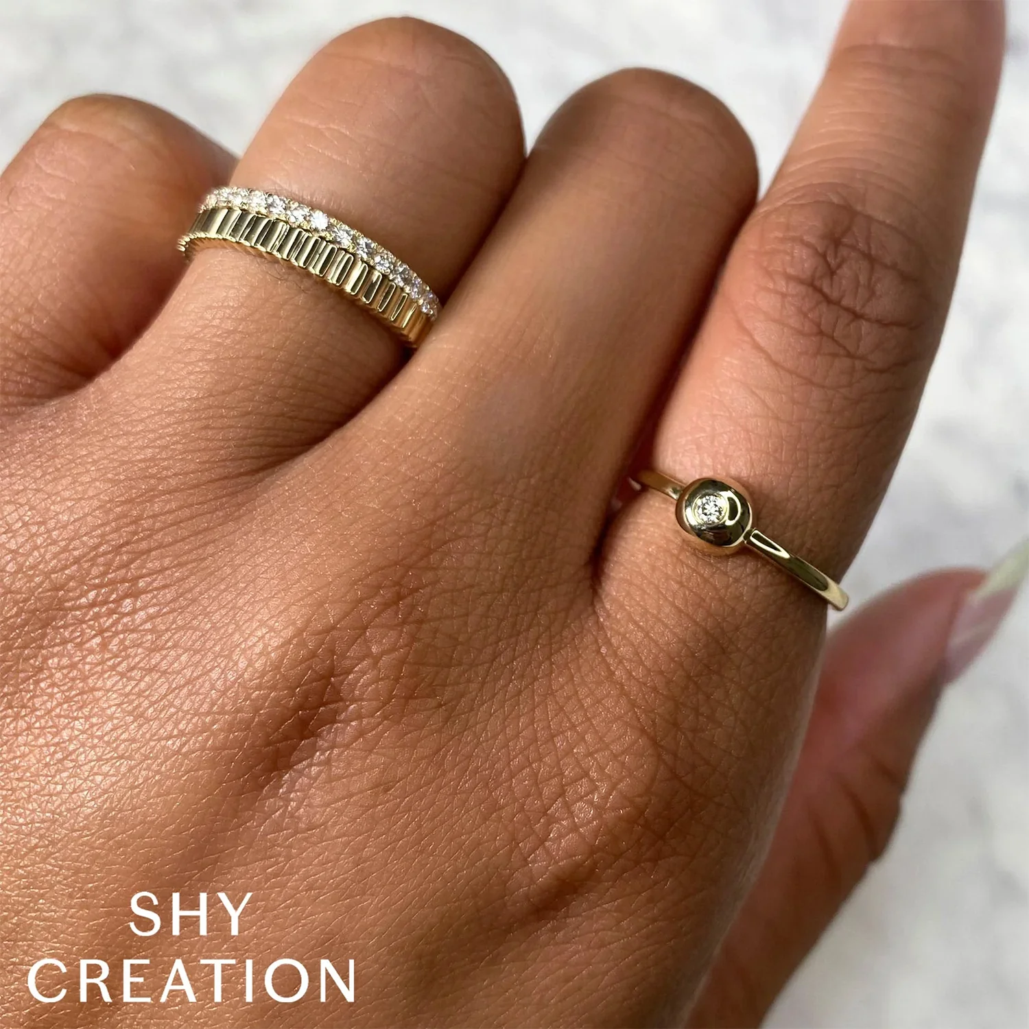 Shy Creation 14K Diamond Ribbed Band - Image 5