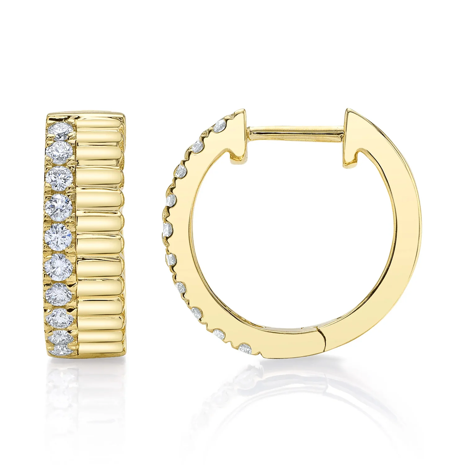 Shy Creation 14K Diamond Ribbed Huggie Earrings - Image 2