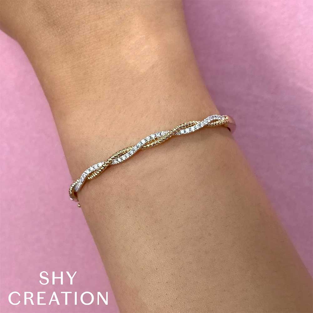 Shy Creation 14K Diamond Twist Bangle Bracelet - Image 2