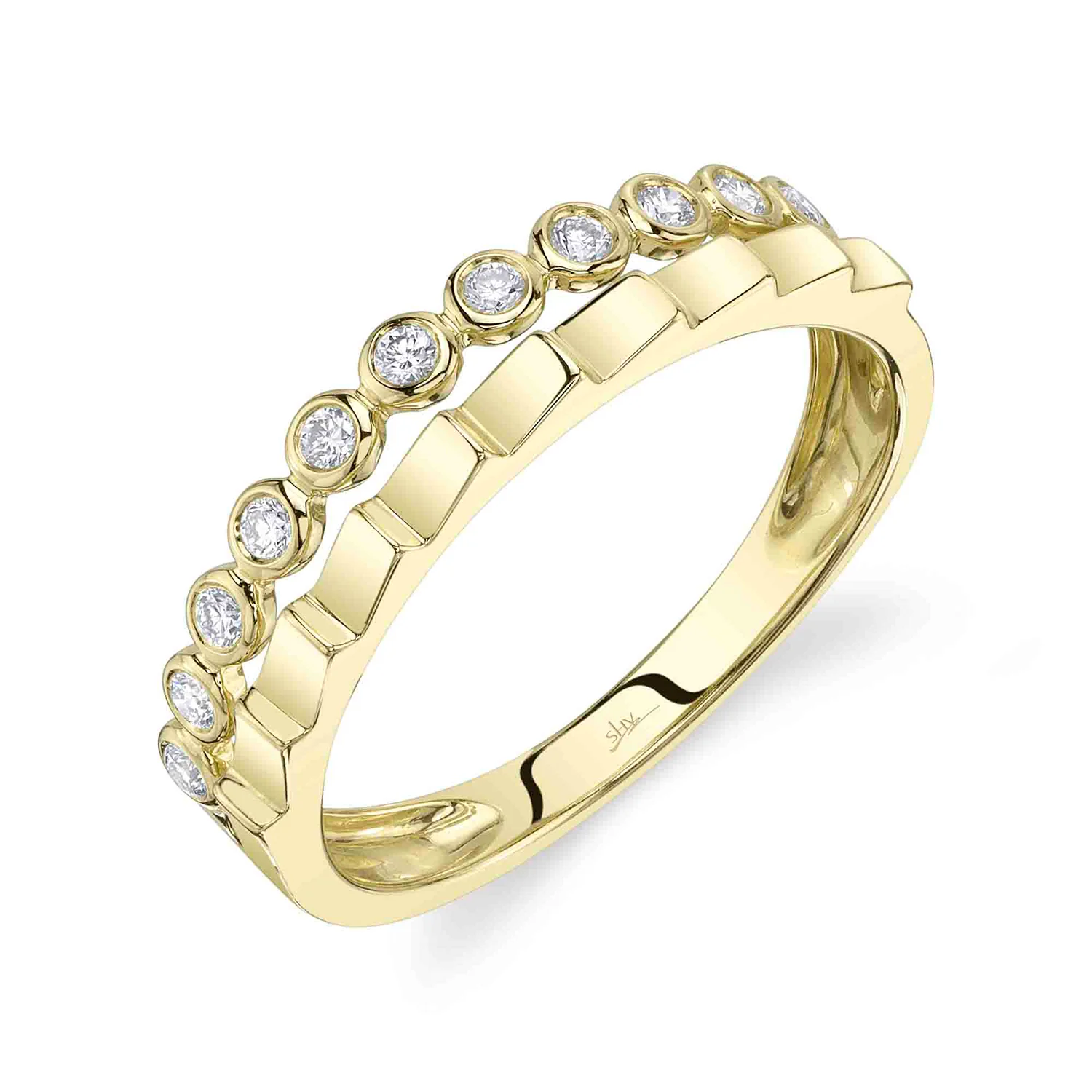Shy Creation 14K Double Diamond Bezel Ring