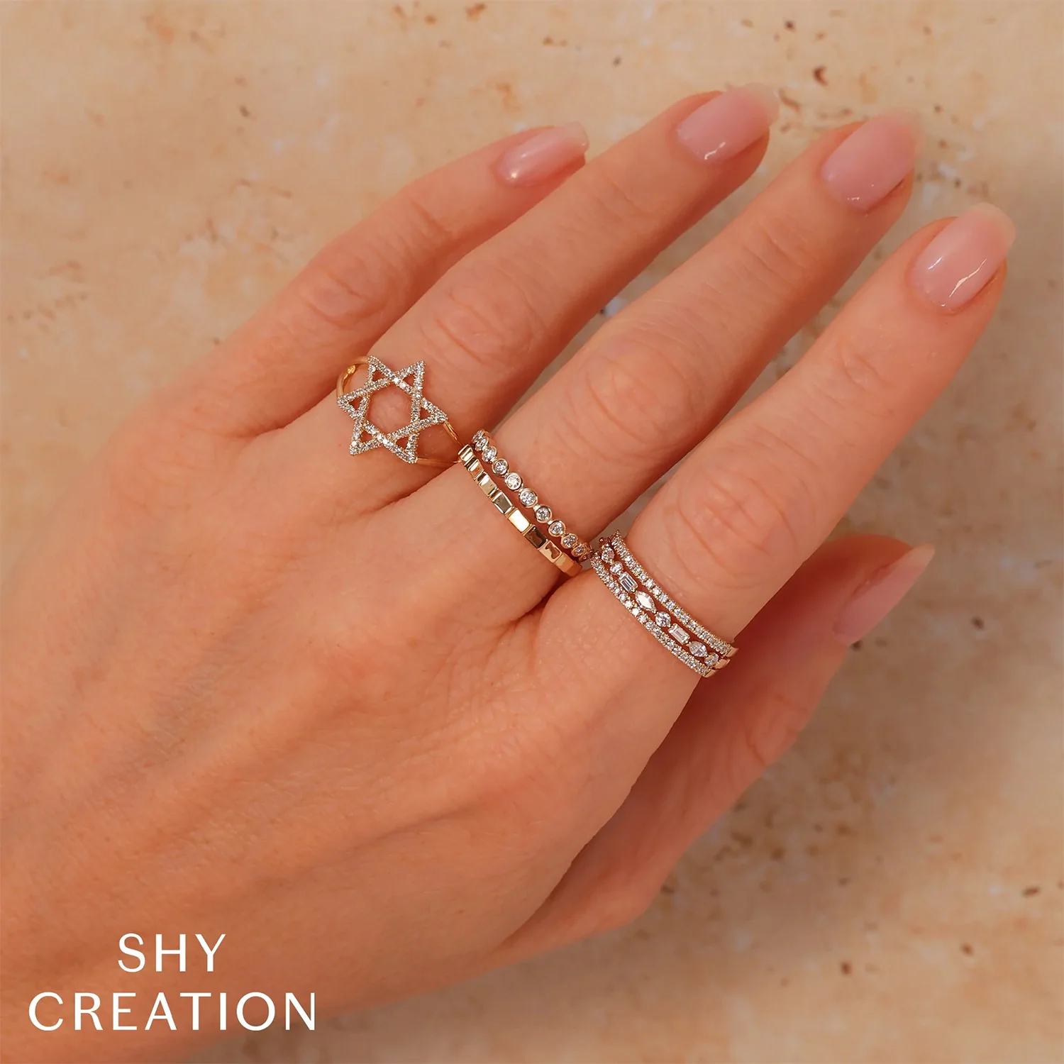 Shy Creation 14K Double Diamond Bezel Ring - Image 3