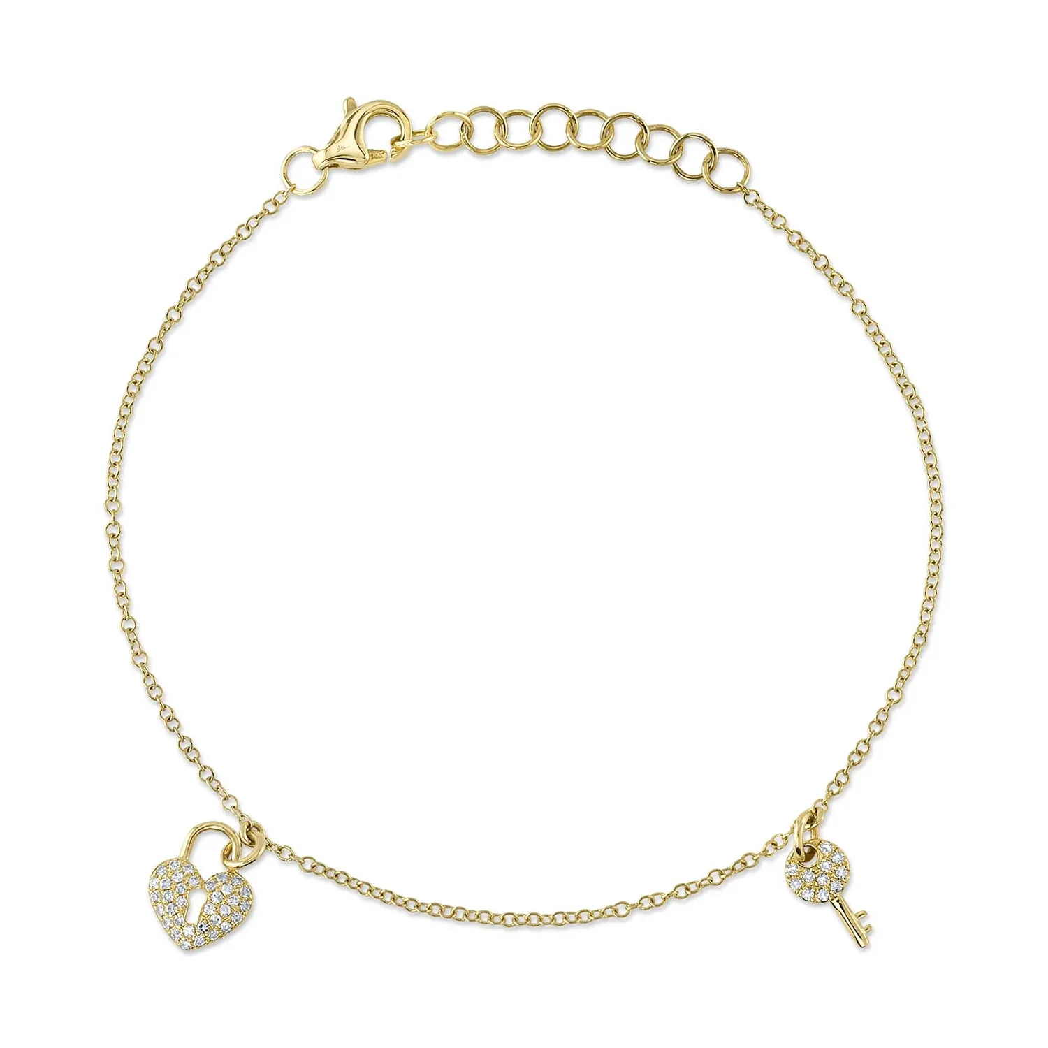 Shy Creation 14K Pave Heart Lock & Key Diamond Bracelet