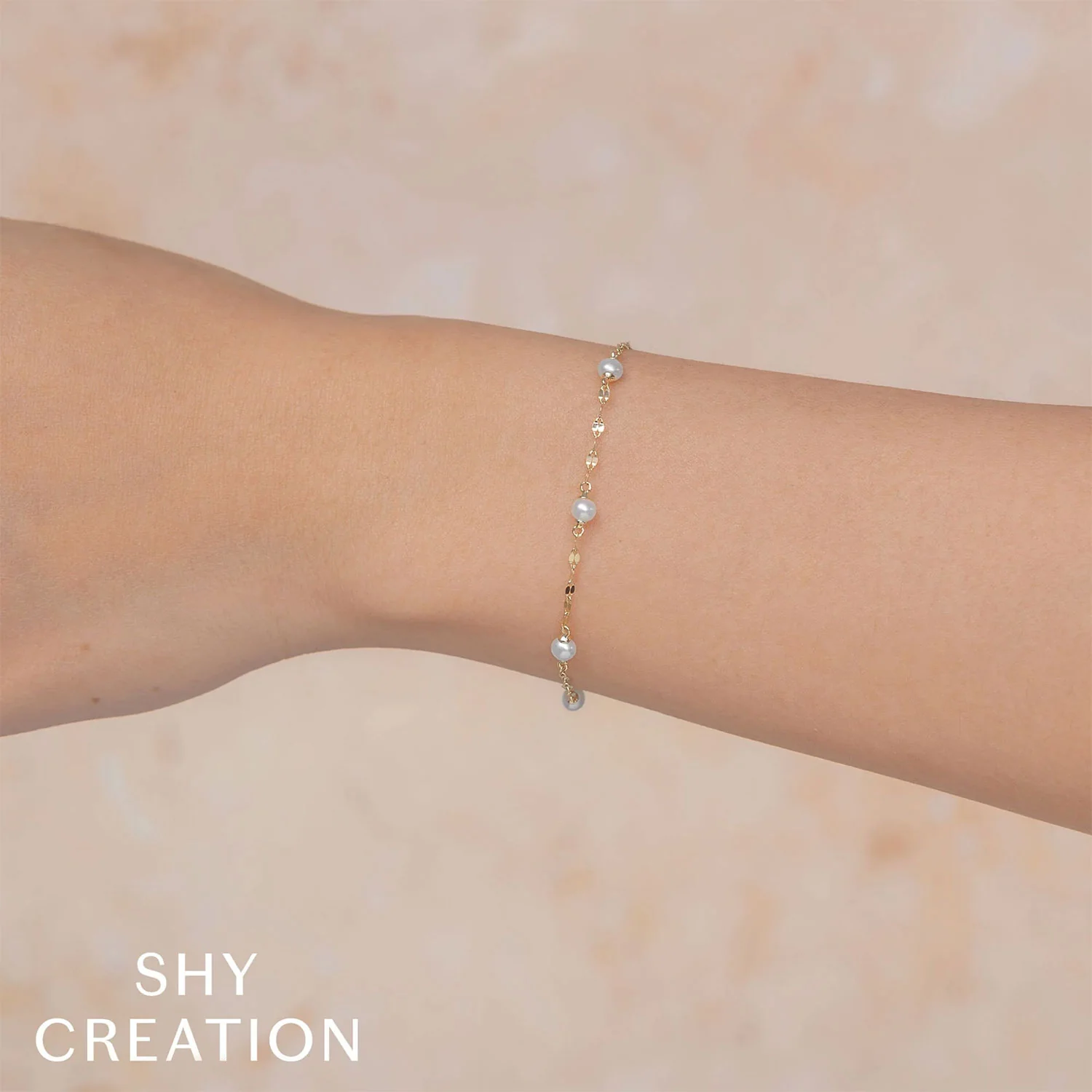 Shy Creation 14K Pearl Sparkle Chain Bracelet - Image 4