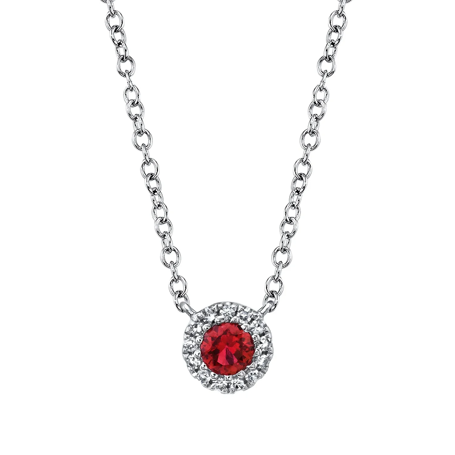 Shy Creation 14K Ruby and Diamond Halo Necklace - Image 2