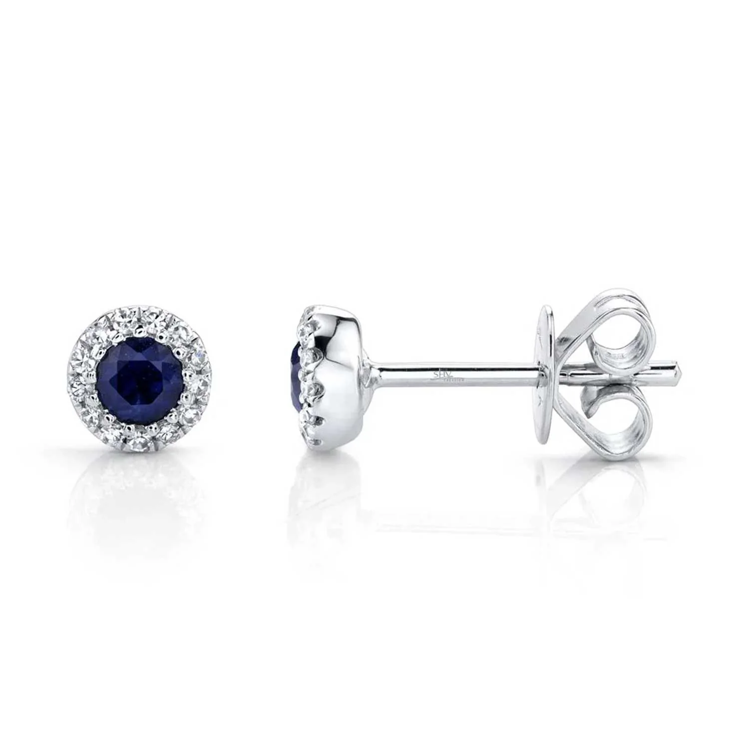 Shy Creation 14K Sapphire and Diamond Halo Stud Earrings - Image 2