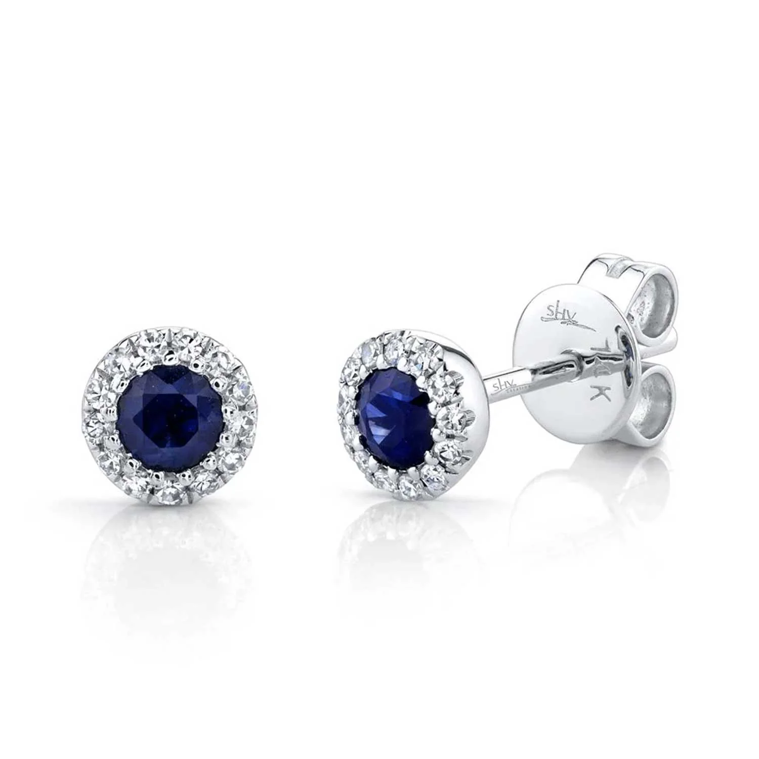 Shy Creation 14K Sapphire and Diamond Halo Stud Earrings