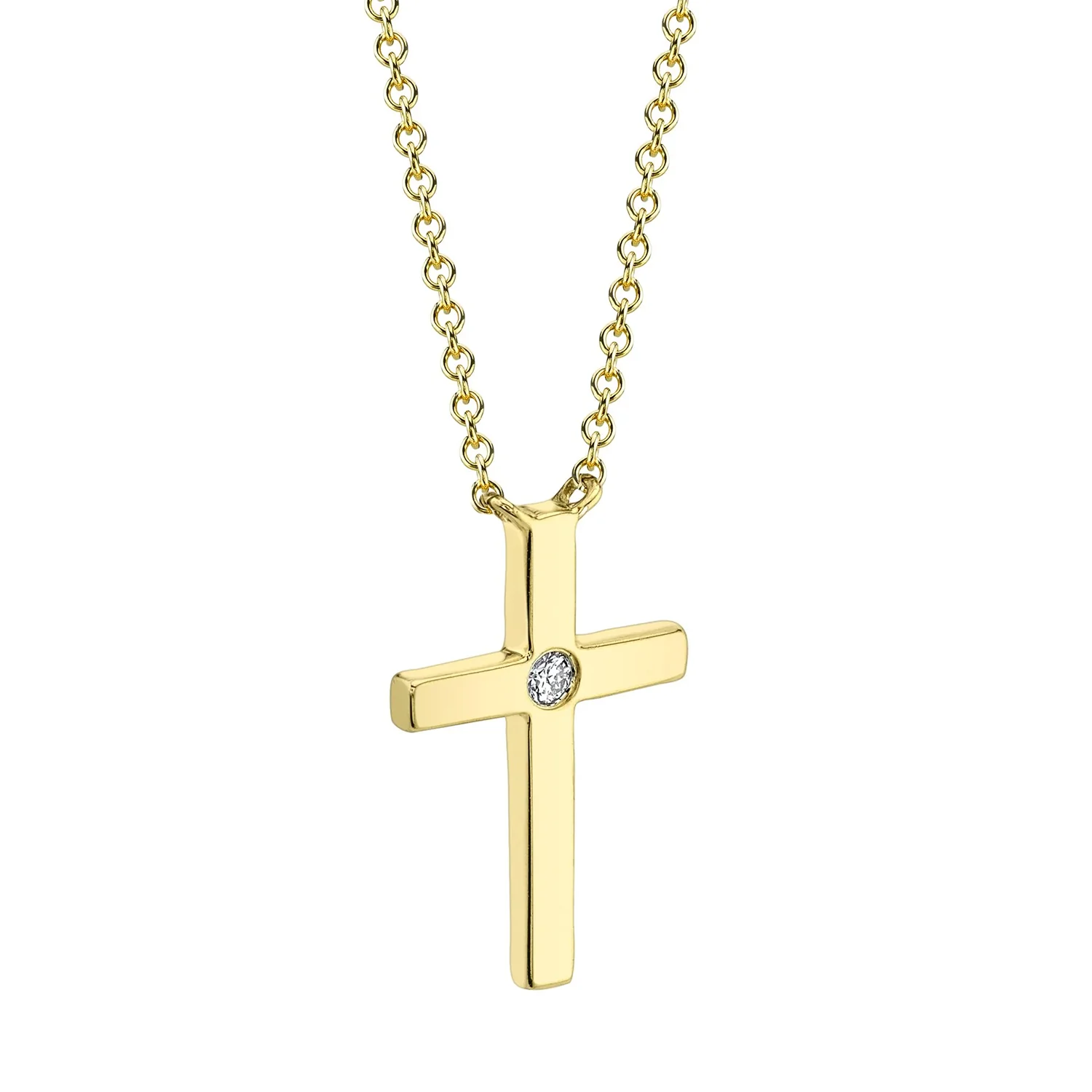Shy Creation 14K Single Diamond Cross Necklace - Image 2