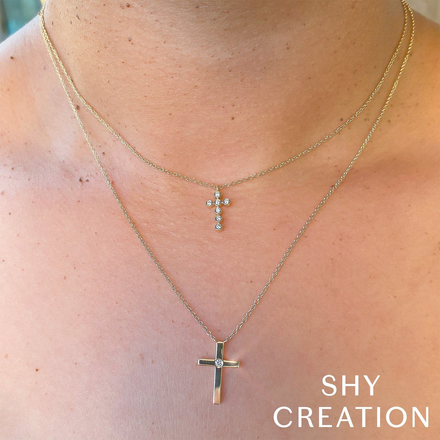 Shy Creation 14K Single Diamond Cross Necklace - Image 3