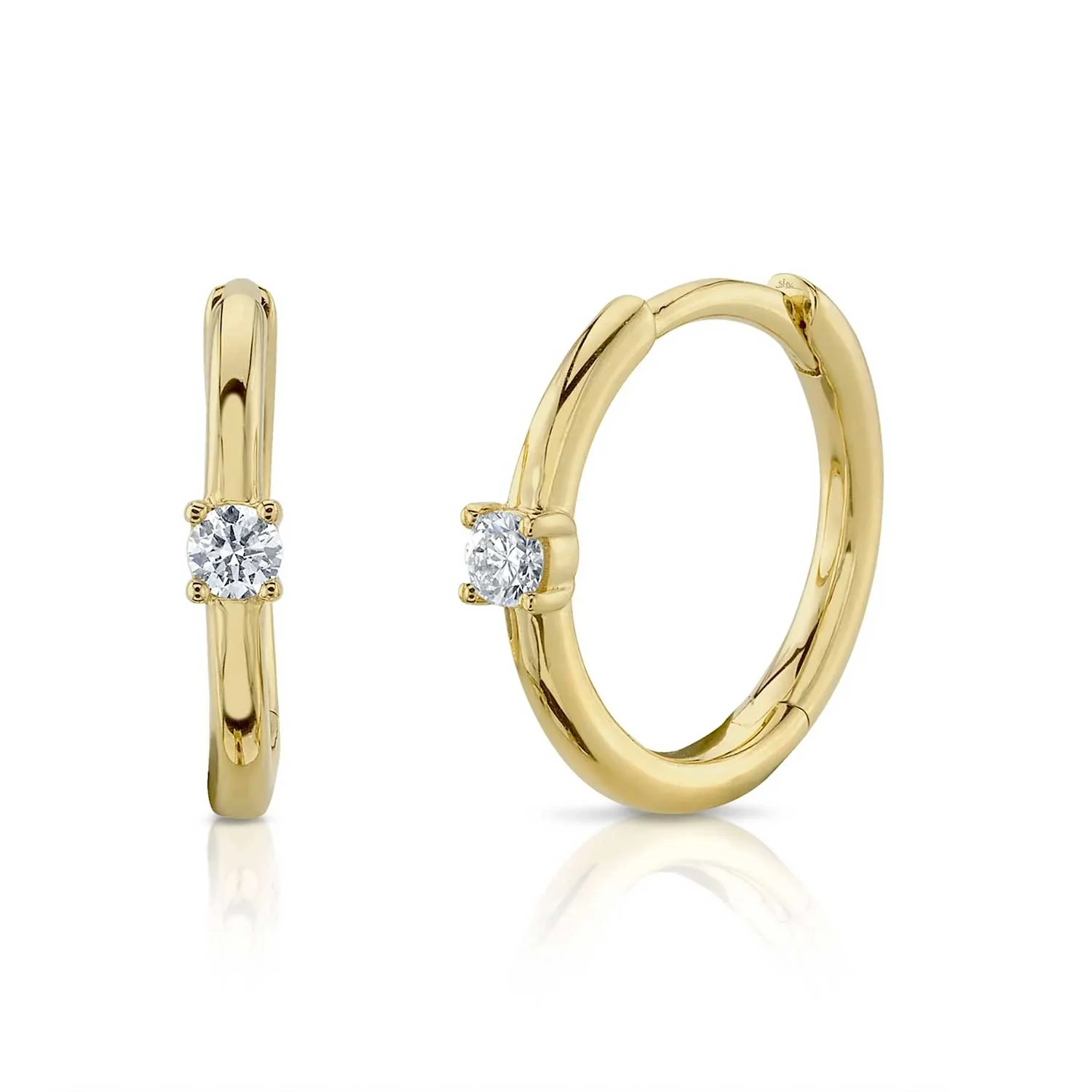 Shy Creation 14K Single Diamond Huggie Earrings