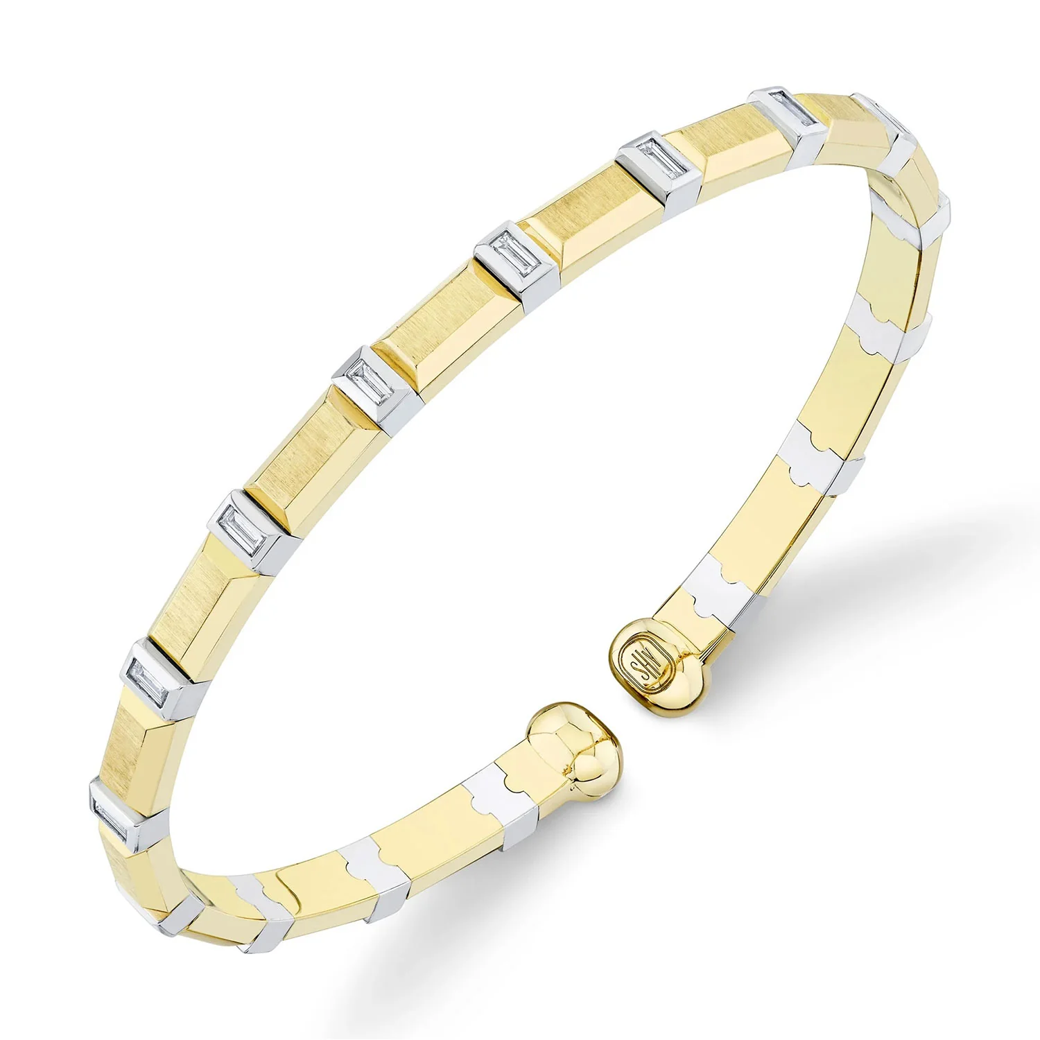 Shy Creation 14K Two-Tone Diamond Baguette Geo Cut Matte Cuff Bracelet - Image 2