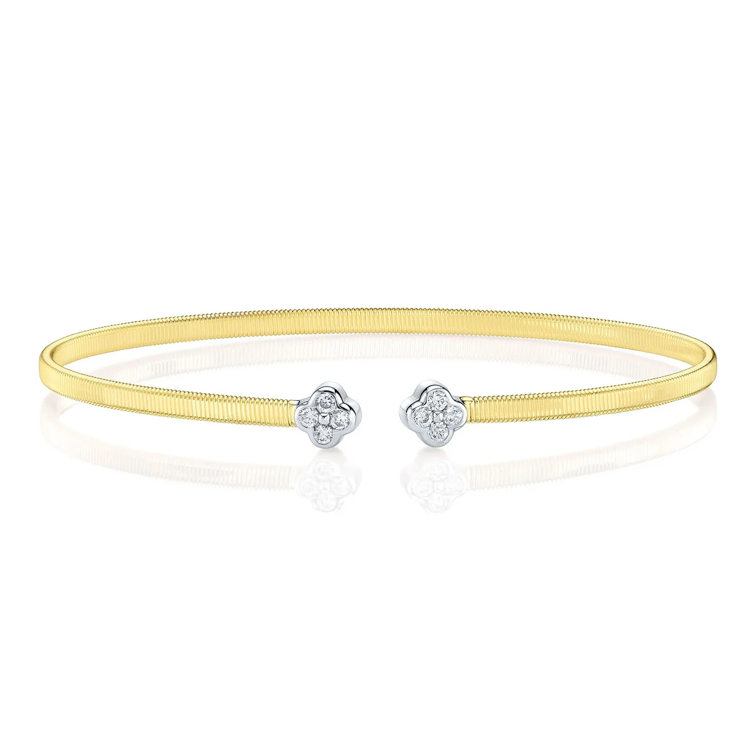 Shy Creation 14K Two-Tone Diamond Clover Bangle
