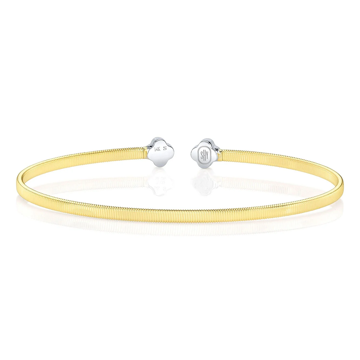 Shy Creation 14K Two-Tone Diamond Clover Bangle - Image 2