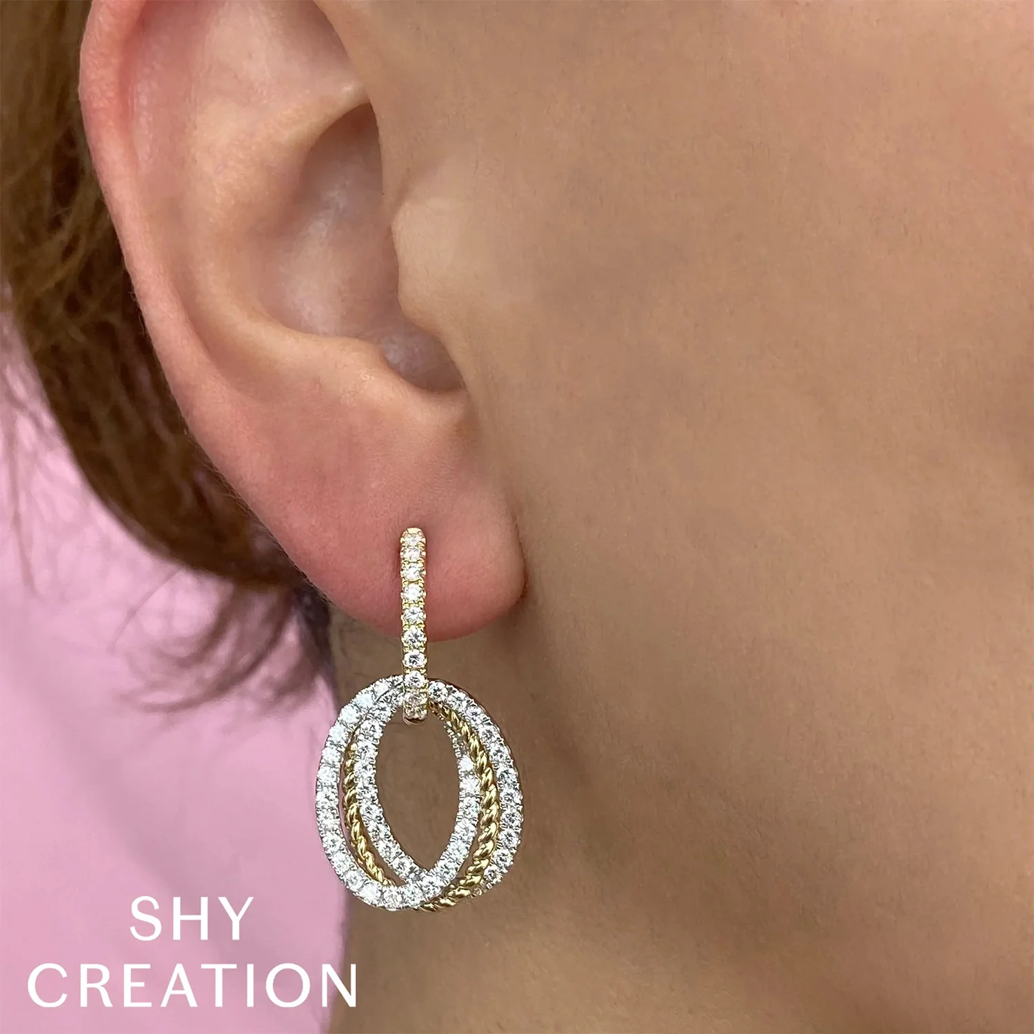 Shy Creation 14K Two-Tone Diamond Drop Circle Earrings - Image 2