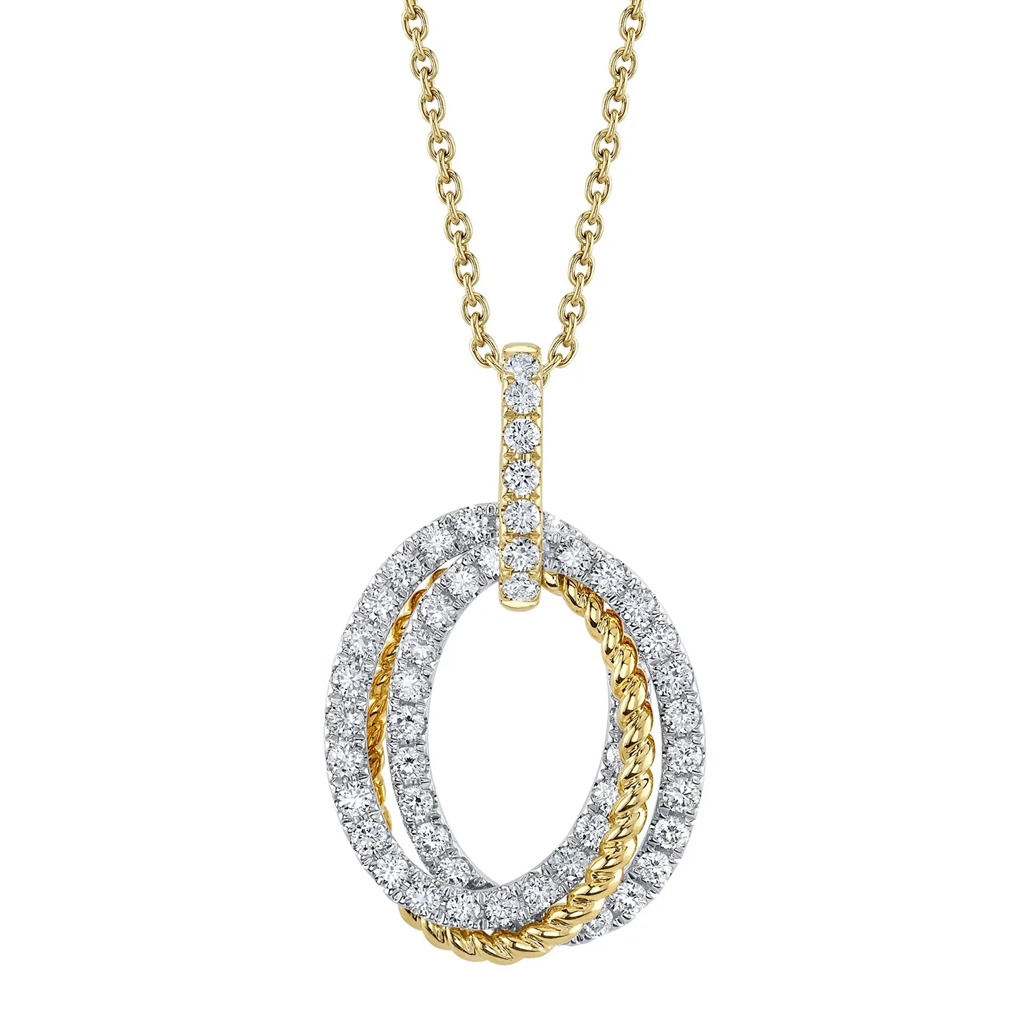 Shy Creation 14K Two-Tone Diamond Oval Necklace