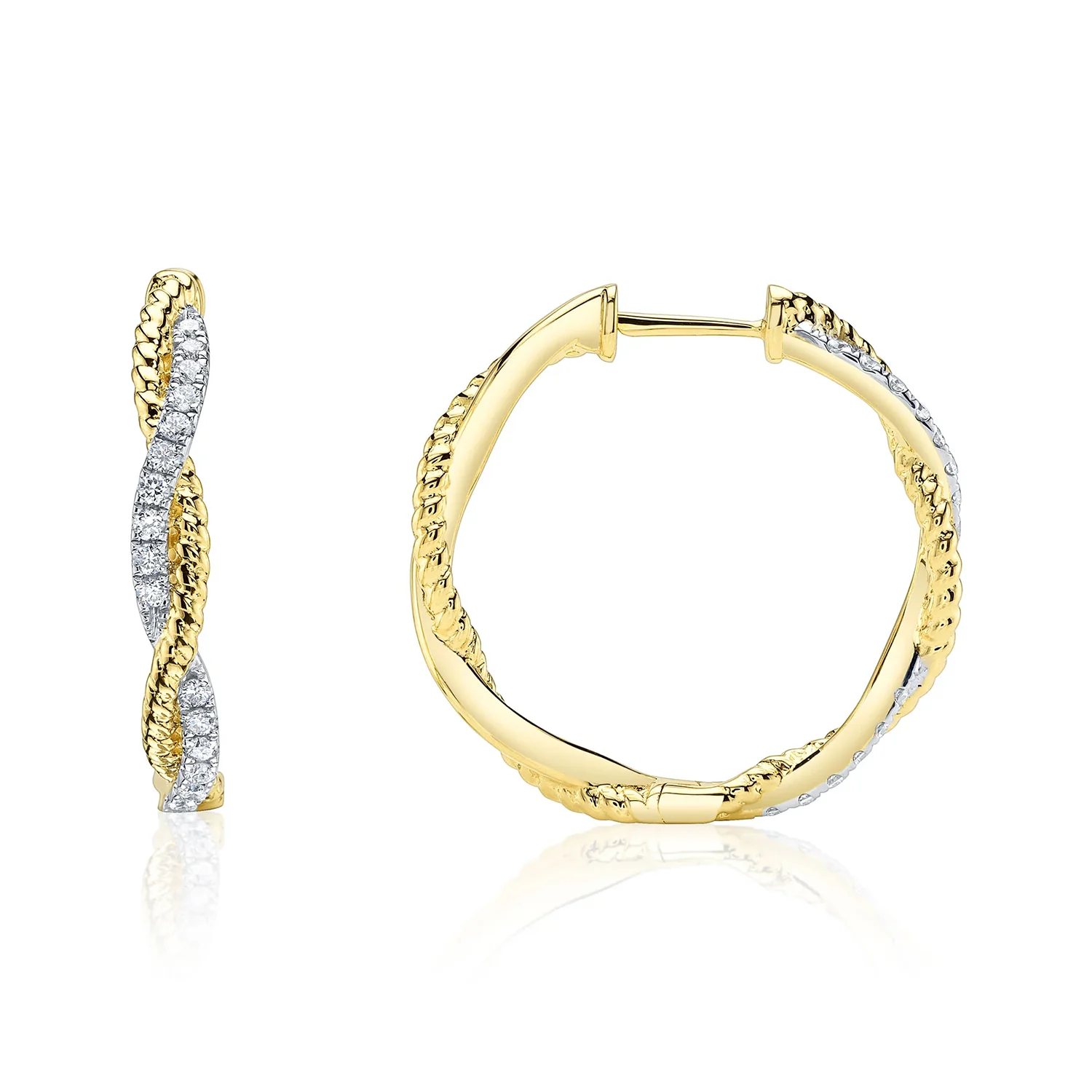 Shy Creation 14K Two-Tone Diamond Twisted Hoop Earrings - Image 2