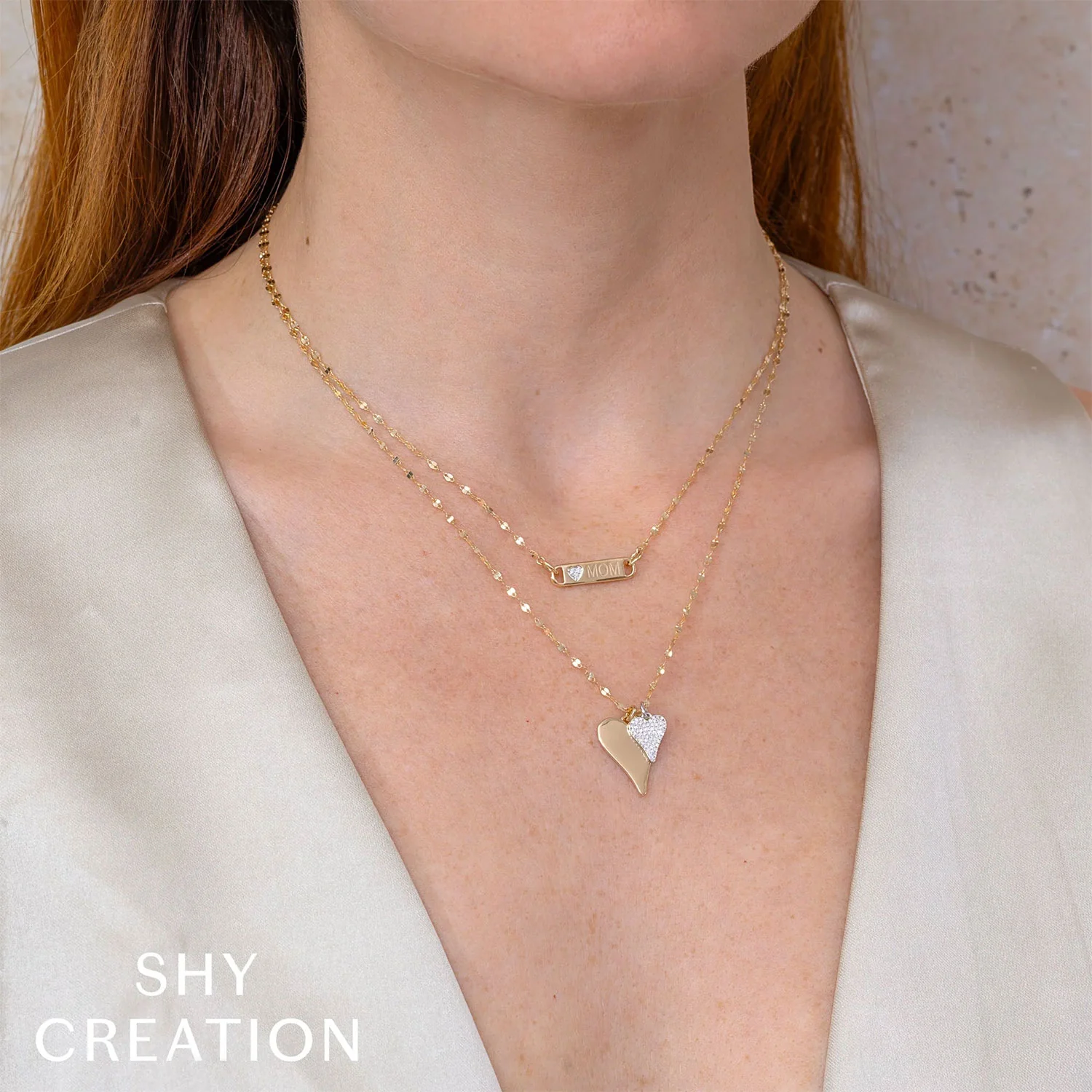 Shy Creation 14K Two-Tone Diamond Pave Heart Sparkle Chain Necklace - Image 4
