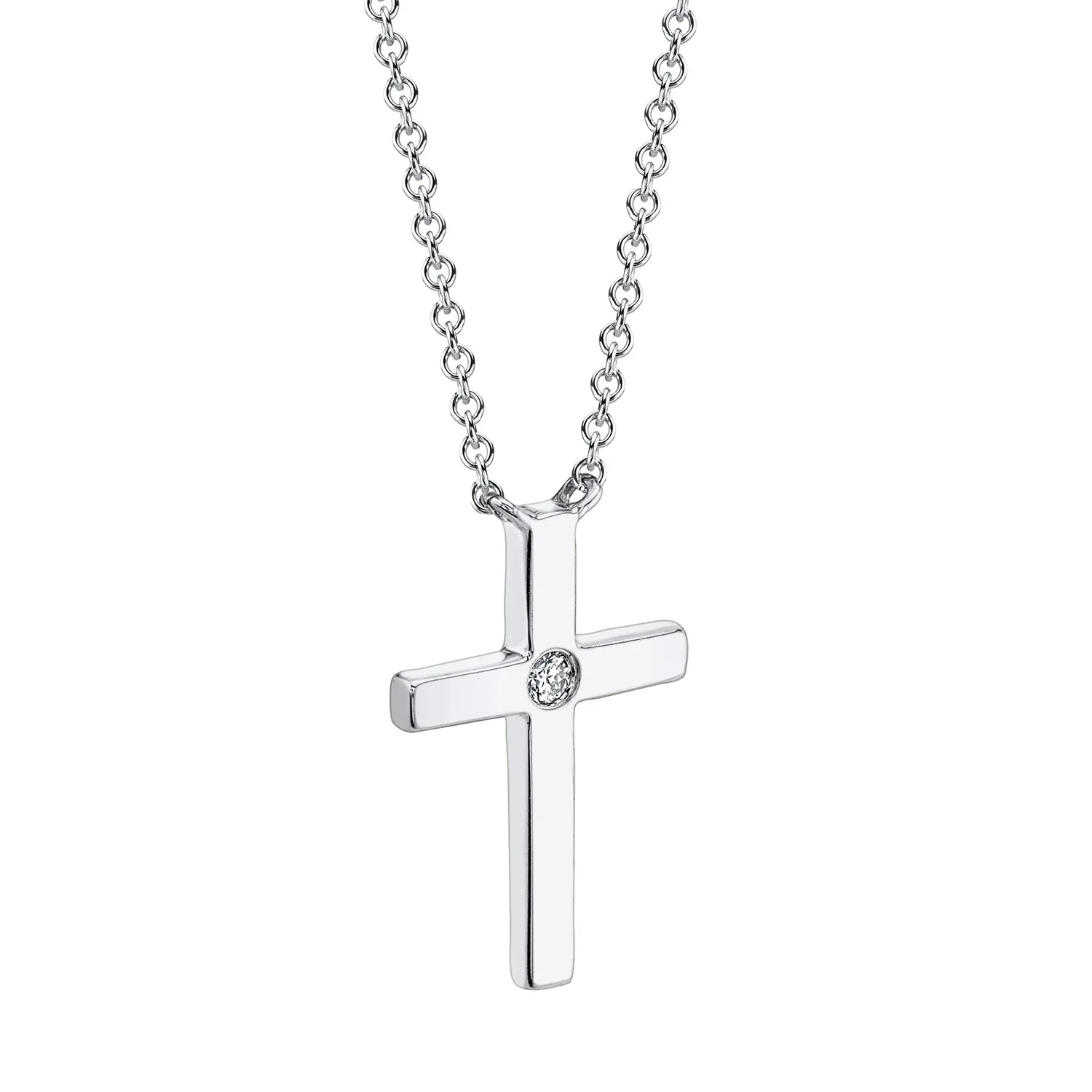 Shy Creation 14K Single Diamond Cross Necklace - Image 2