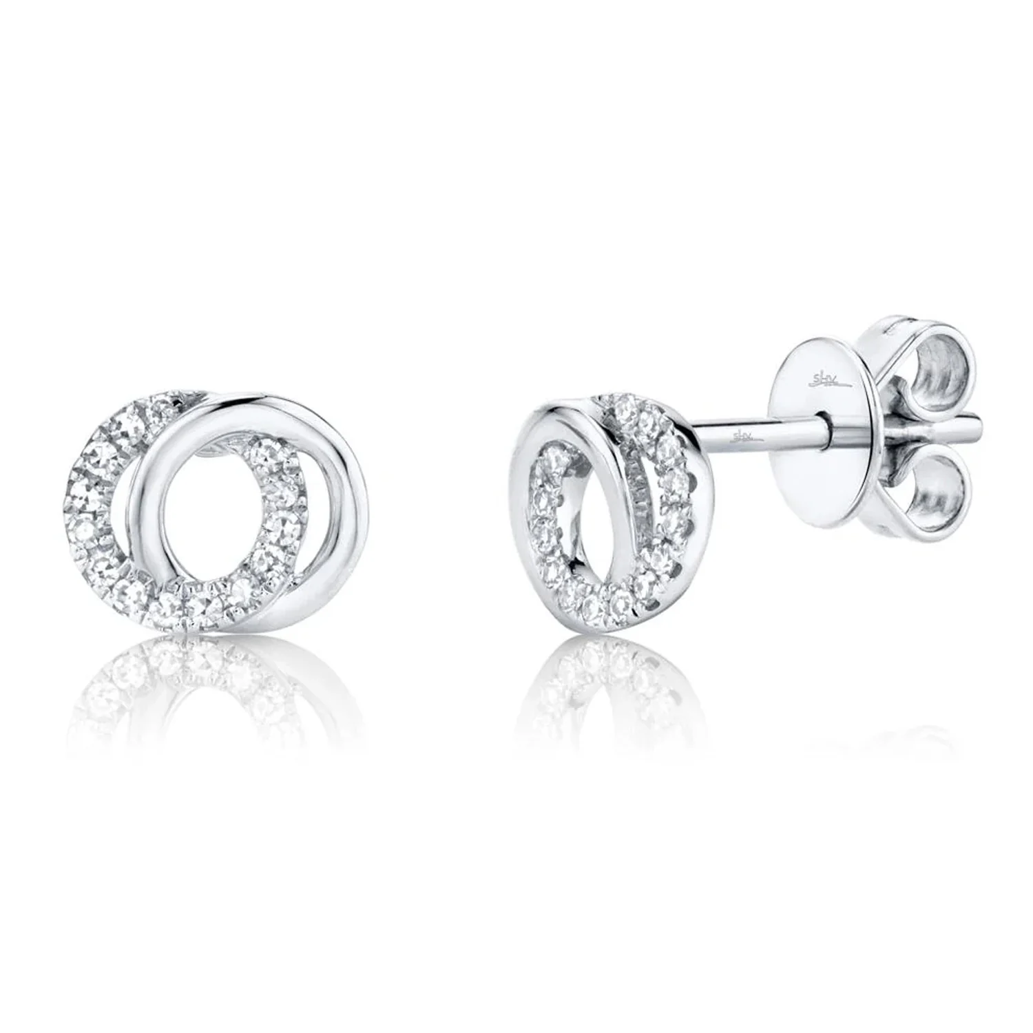 Shy Creation 14K Diamond Love Knot Circle Stud Earrings