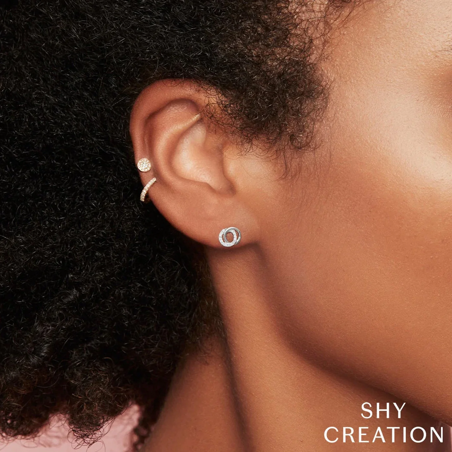 Shy Creation 14K Diamond Love Knot Circle Stud Earrings - Image 2