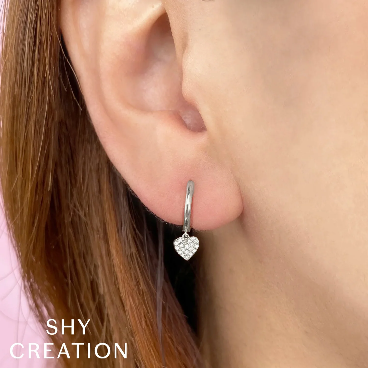 Shy Creation 14K Diamond Pavé Heart Huggie Earrings - Image 2