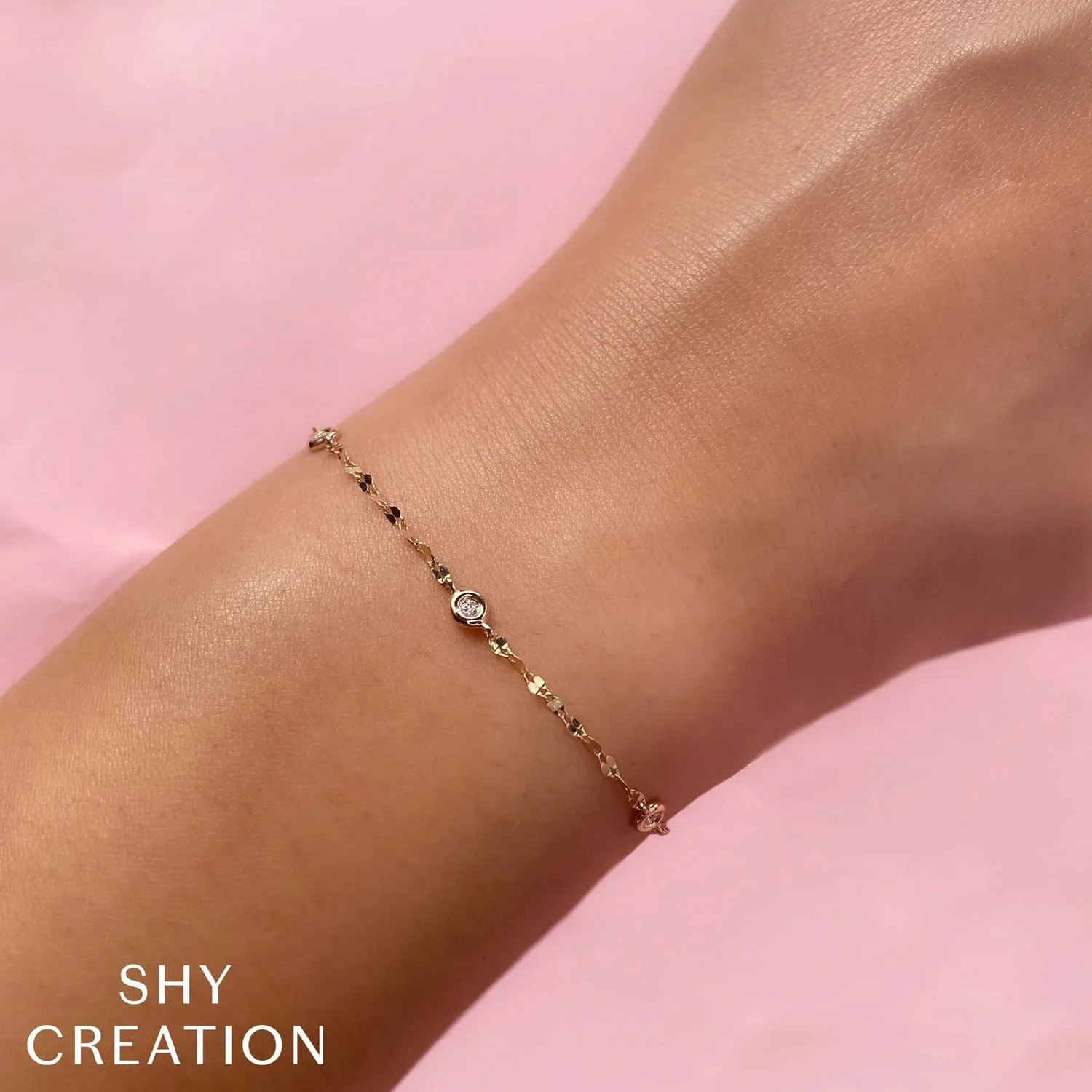Shy Creation 14KW 0.10ctw Diamonds by the Yard Sparkle Chain Bracelet - Image 2