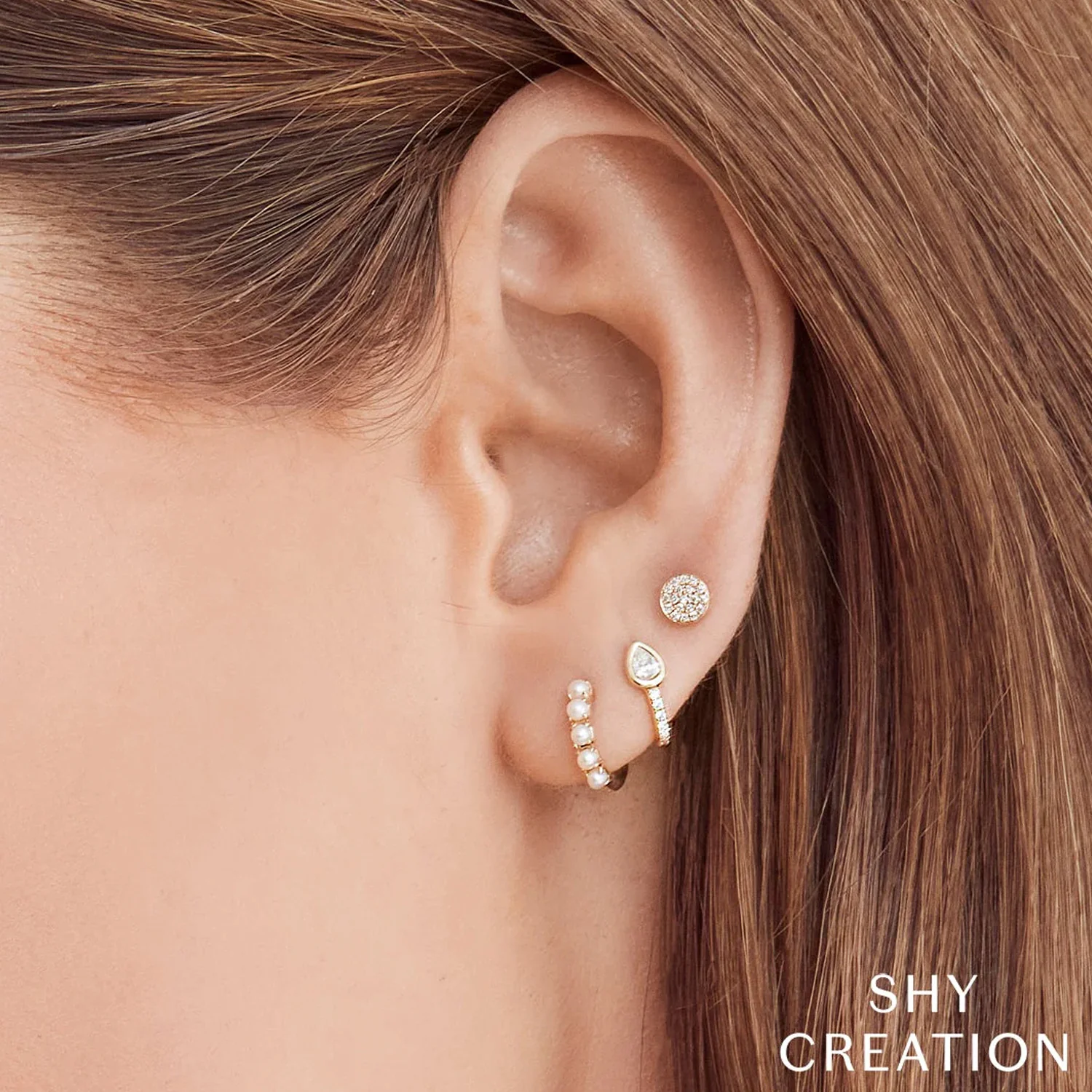 Shy Creation 14K Diamond Pave Circle Stud Earrings - Image 3