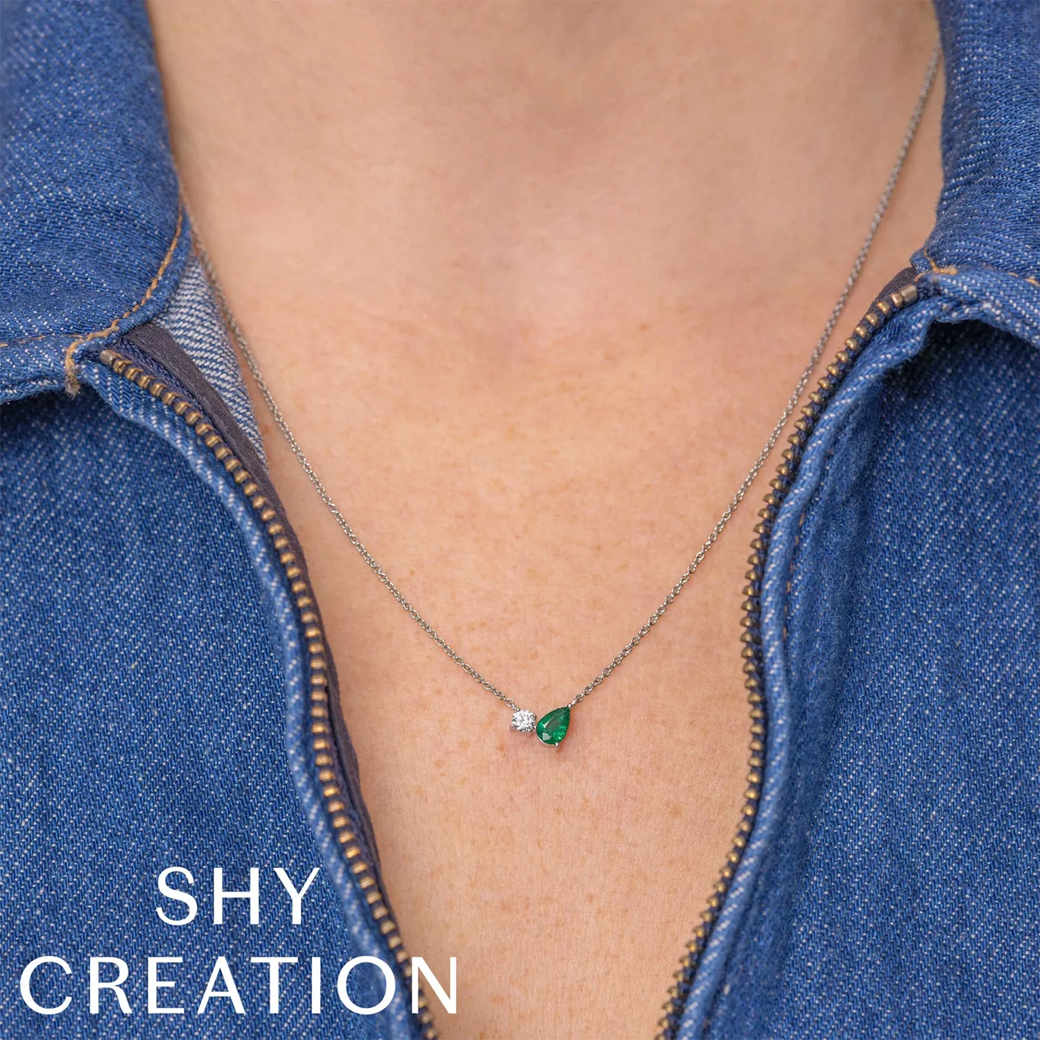 Shy Creation 14K Emerald and Diamond Necklace - Image 2