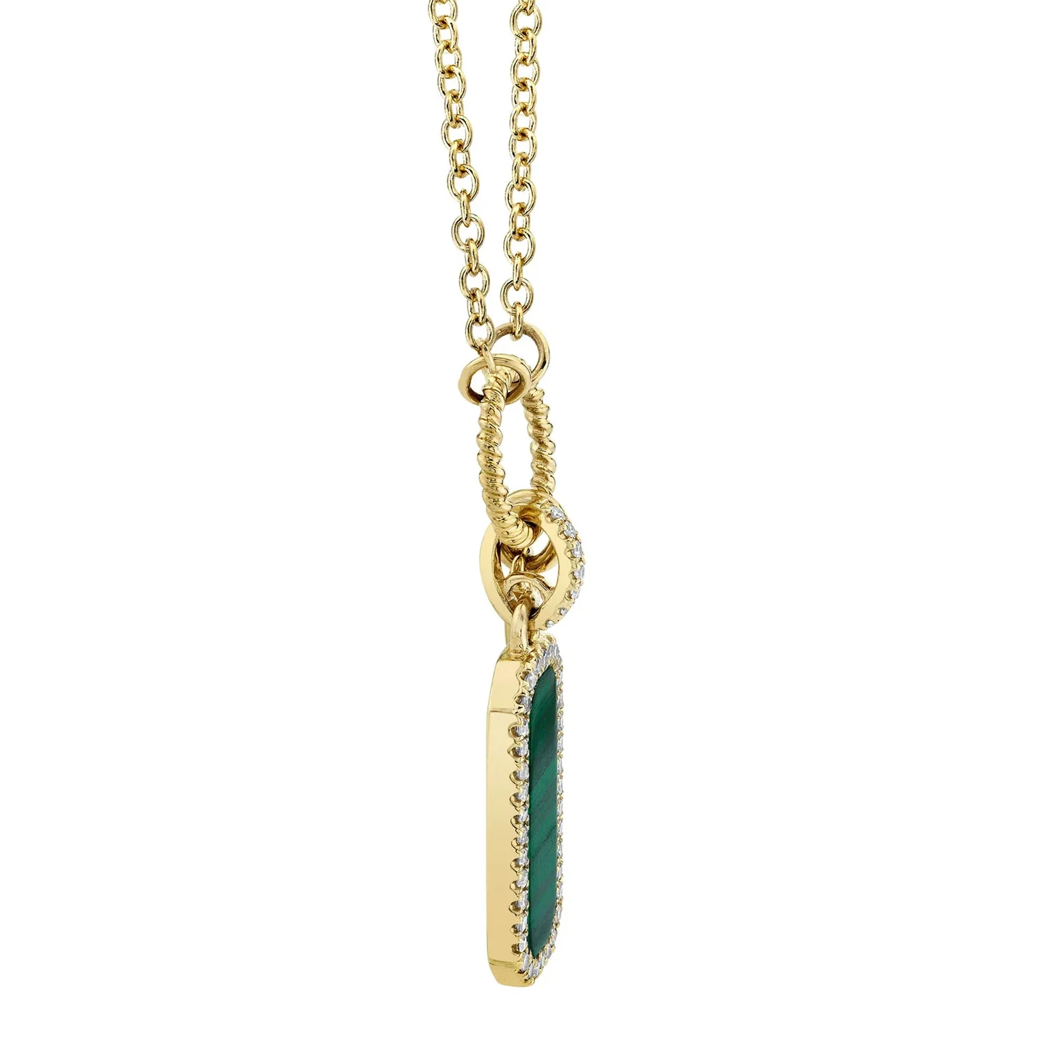 Shy Creation 14K Malachite & Diamond Dog Tag Necklace - Image 2
