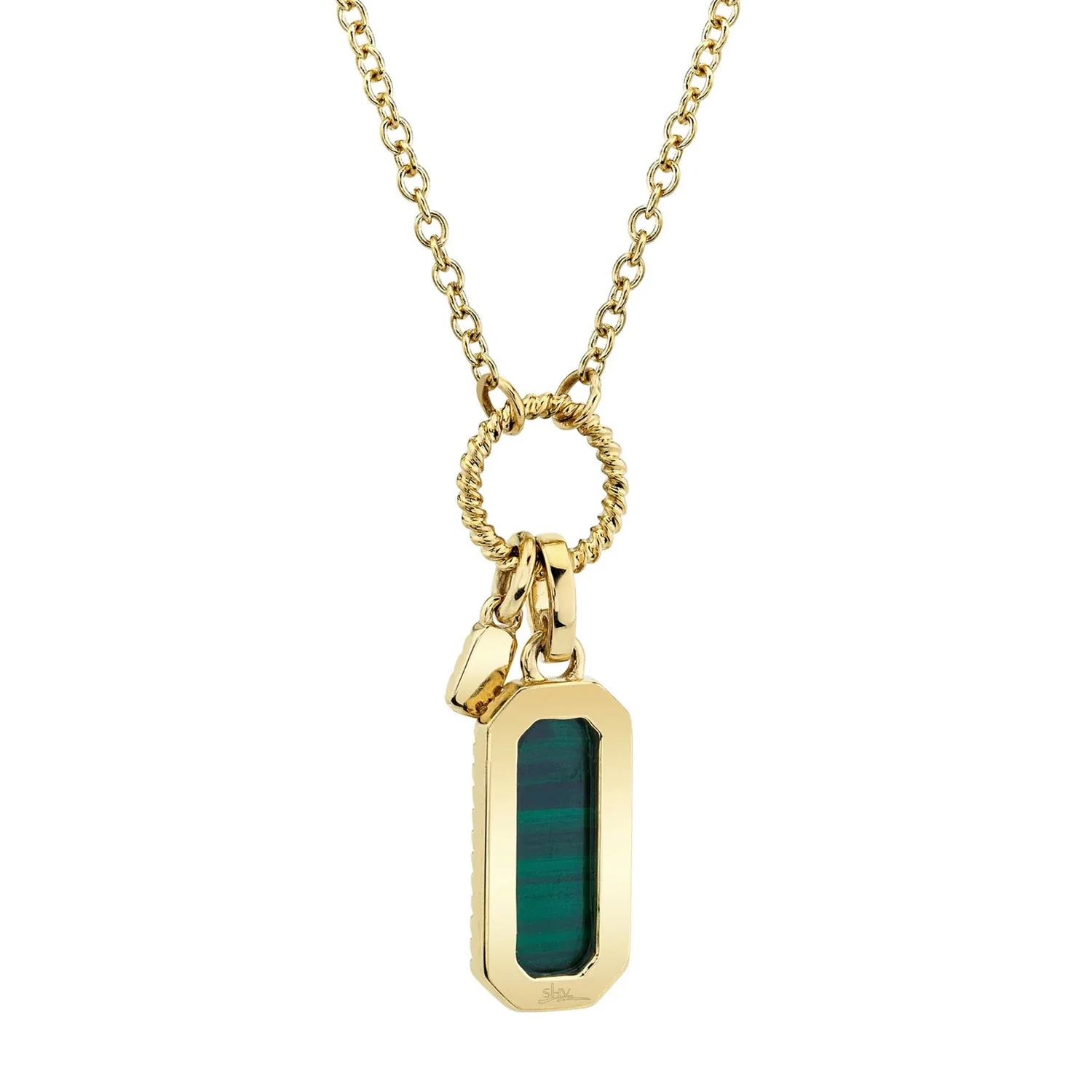 Shy Creation 14K Malachite & Diamond Dog Tag Necklace - Image 3