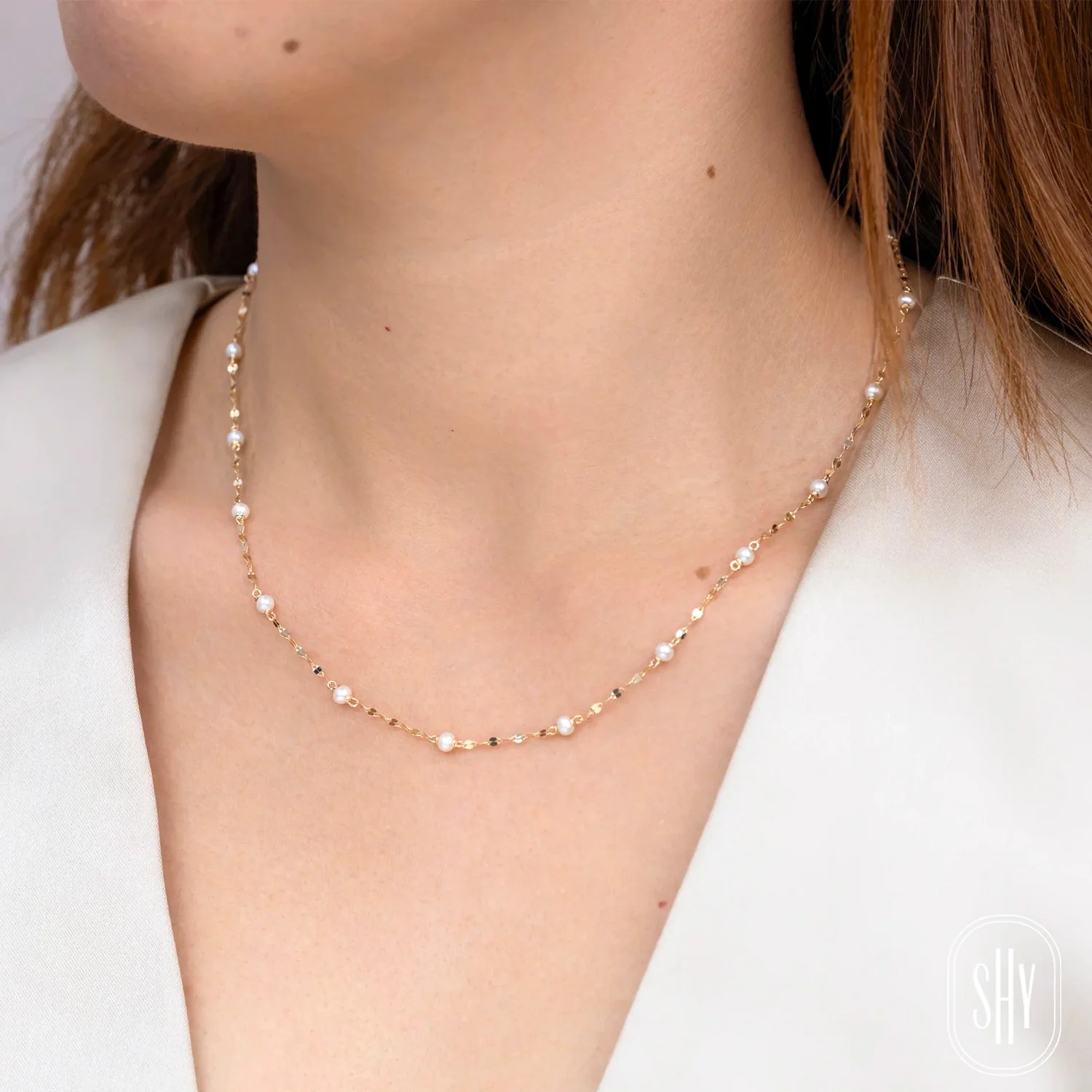 Shy Creation 14K Cultured Pearl Sparkle Chain Necklace - Image 3