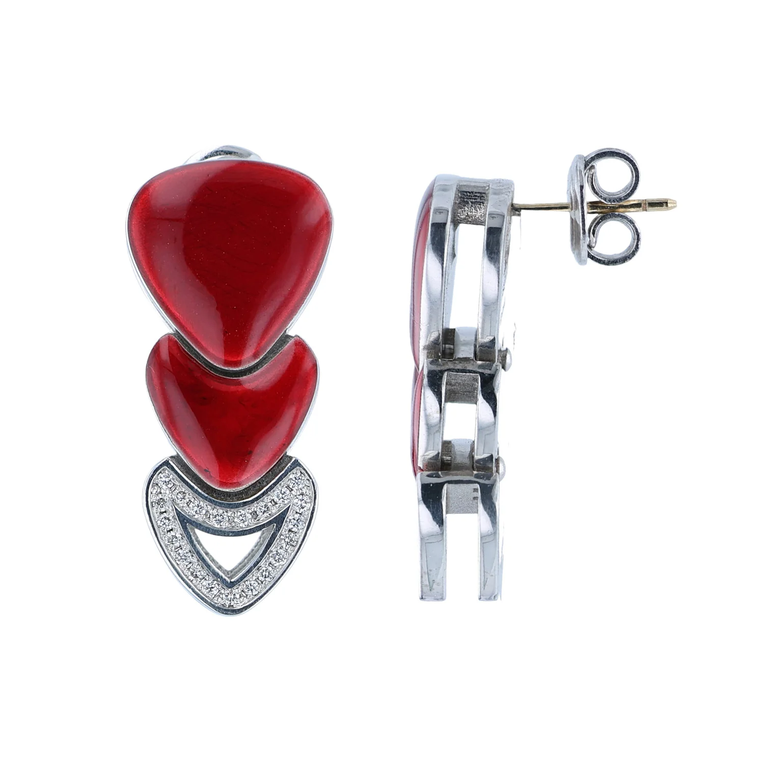 SOHO Sterling Silver Red Enamel Diamond Drop Earrings - Image 2
